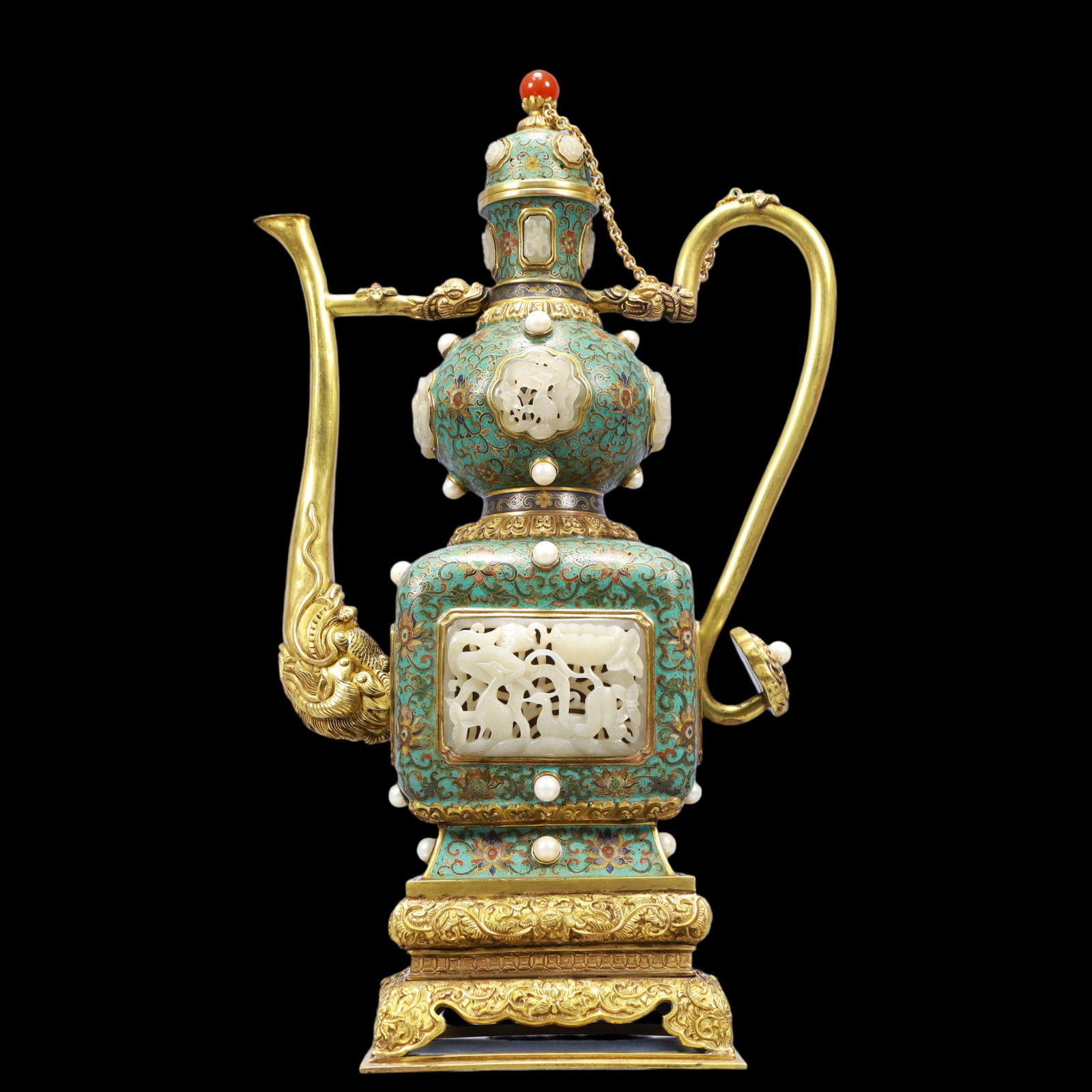 A Exquisite Cloisonne Inlaid White Jade Lotus Pattern Ewer (1 of 12)