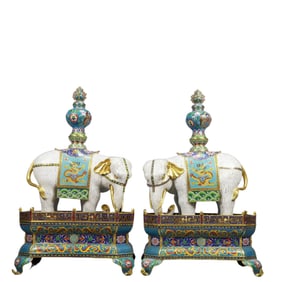 A Pair of Monumental Cloisonne Elephant Ornaments