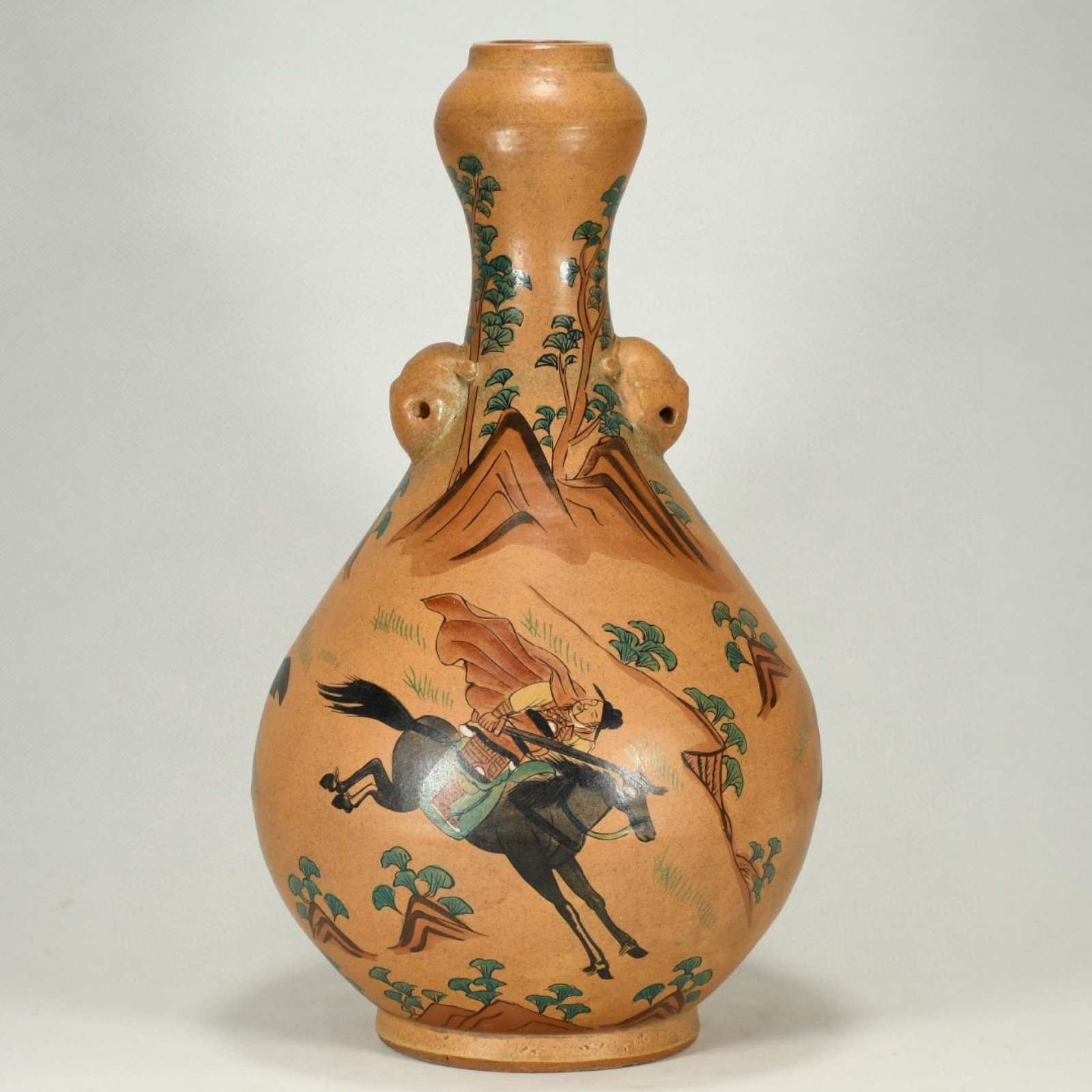 A Rare Famille-Rose Character and Story Pattern Beast-Ears Vase: A Rare Famille-Rose Character and Story Pattern Beast-Ears Vase,Song Dynasty,China,With Mark,Size:13.8inx8.3in 粉彩人物故事纹兽耳瓶,中