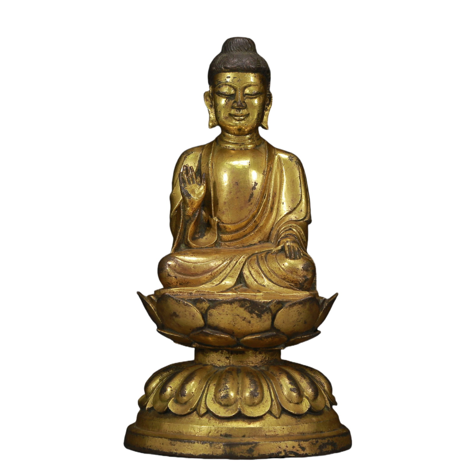 A Solemn Gilt Bronze Statue of Avalokitesvara: A Solemn Gilt Bronze Statue of Avalokitesvara,Ming Dynasty, China,Size: 5.1inx9.8in,Weight:2690g 铜鎏金观音像，明代