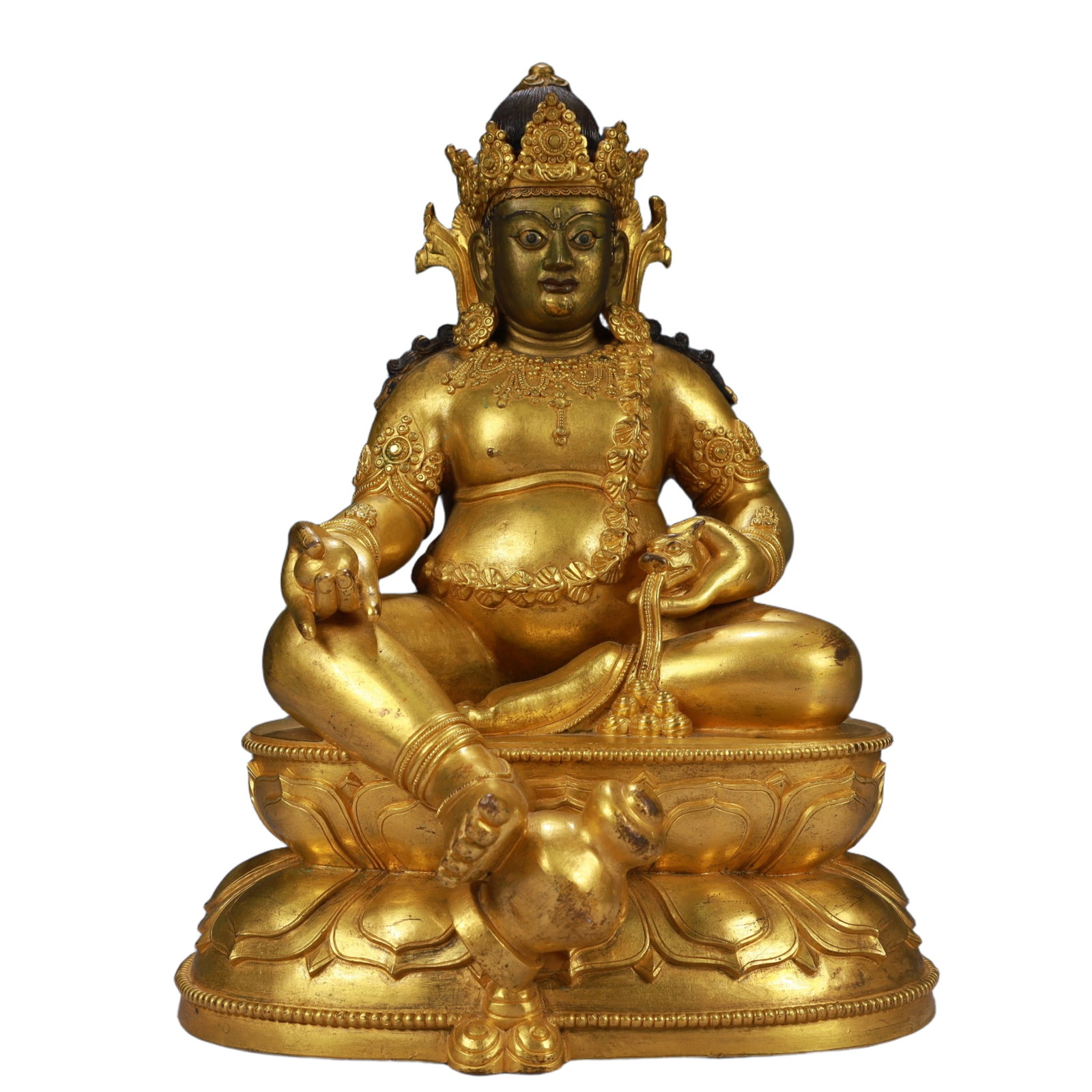 A Solemn Gilt Bronze Statue of Mammon: A Solemn Gilt Bronze Statue of Mammon,Qing Dynasty, China,Size:7.9inx5.9inx10.2in,Weight:3450g 铜鎏金财神像,中国清代
