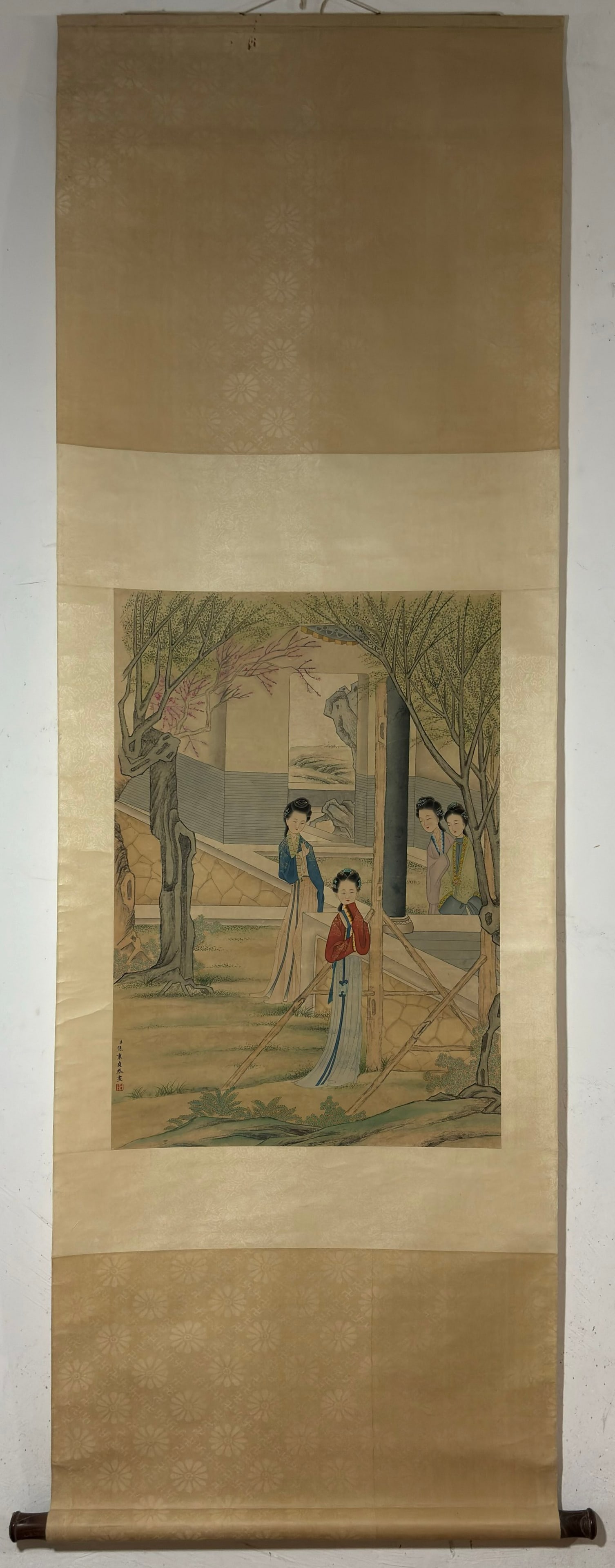 A Chinese Vertical Scroll Ink Painting of Woman on Paper,Jiao Bingzhen: A Chinese Vertical Scroll Ink Painting of Woman on Paper,Jiao Bingzhen,Size:(Without frame)29.3inx20.5in 