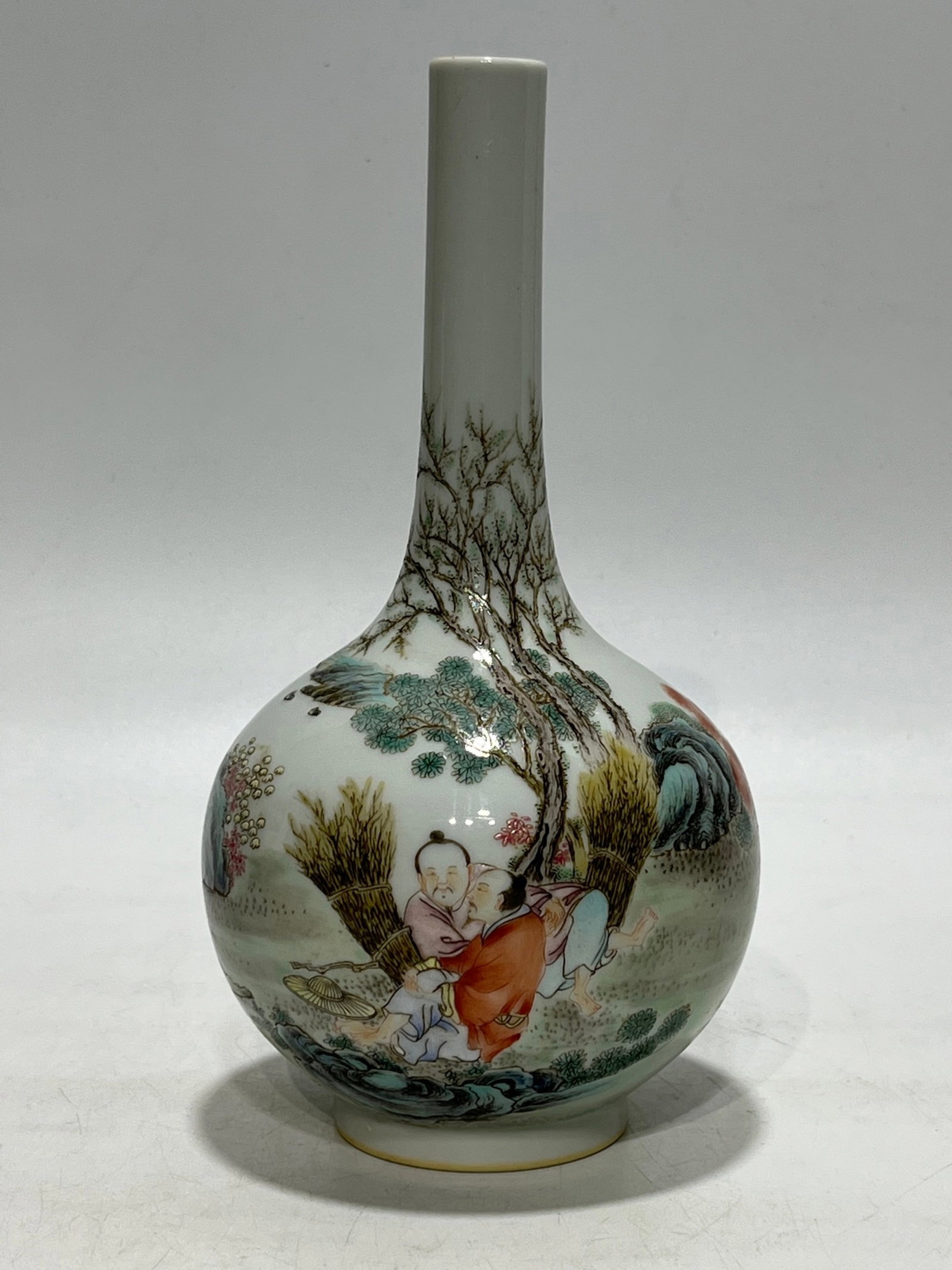 An Exquisite Famille-Rose Landscape and Figure Pattern Vase: An Exquisite Famille-Rose Landscape and Figure Pattern Vase,Qing Dynasty,China,Yongzheng Six-character Mark,Size:8.9in 粉彩山水人物纹瓶,中国