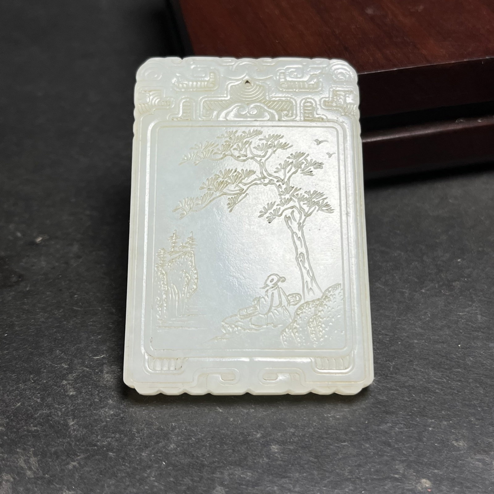 An Exquisite White Jade Landscape and Figure Pattern Pendant,With Poem (1 of 7)