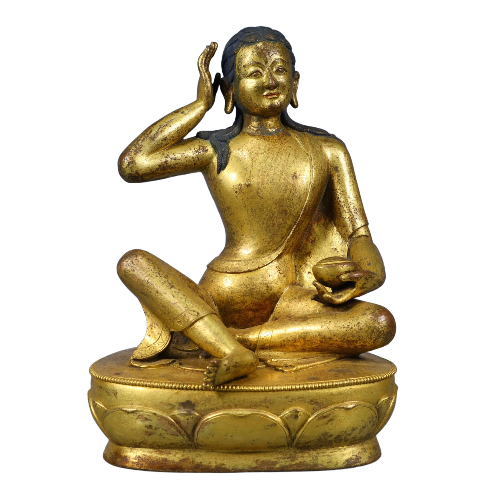 A Solemn Gilt Bronze Statue of Mammon,With Inscription: A Solemn Gilt Bronze Statue of Mammon,With Inscription,Qing Dynasty, China,Size:8.3inx5.9inx11.4in,Weight:5600g 铜鎏金财神像,带铭文,中ࢲ