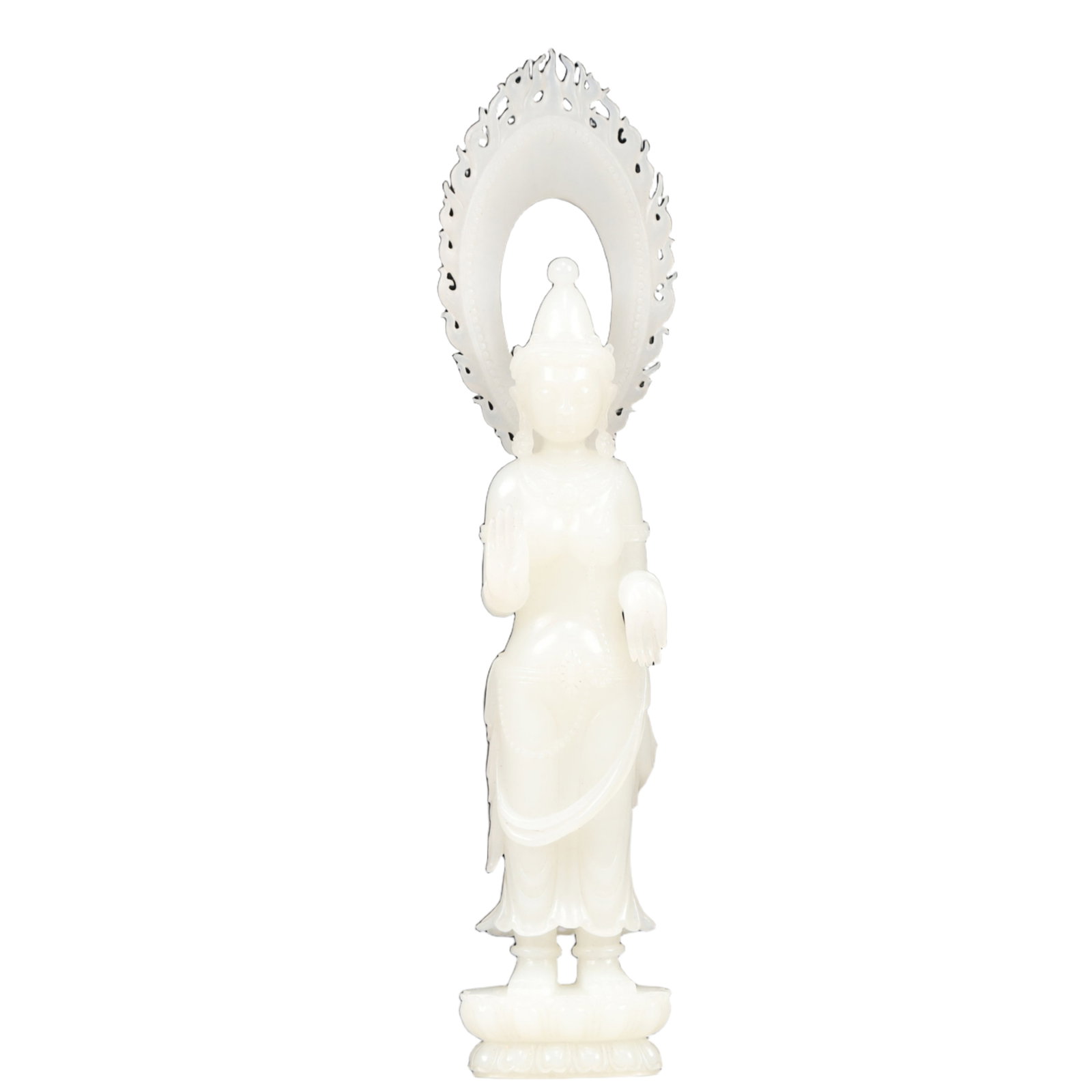 An Exquisite White Jade Statue of Avalokitesvara: An Exquisite White Jade Statue of Avalokitesvara,Qing Dynasty, China,Size:1.6inx0.8inx8.9in,Weight:250g 白玉观音像,中国清代