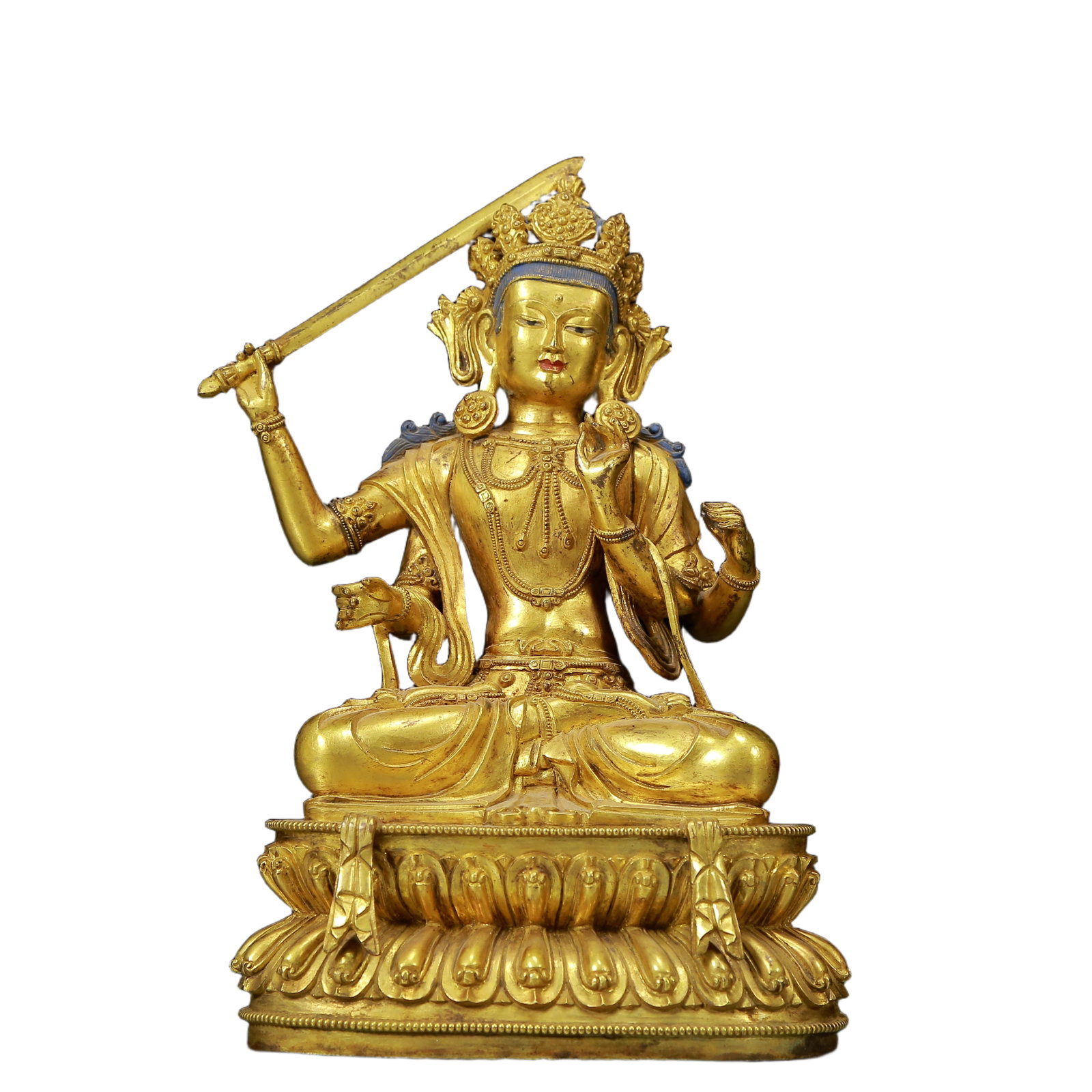 A Solemn Gilt Bronze Statue of Four-Armed Manjusri (1 of 9)
