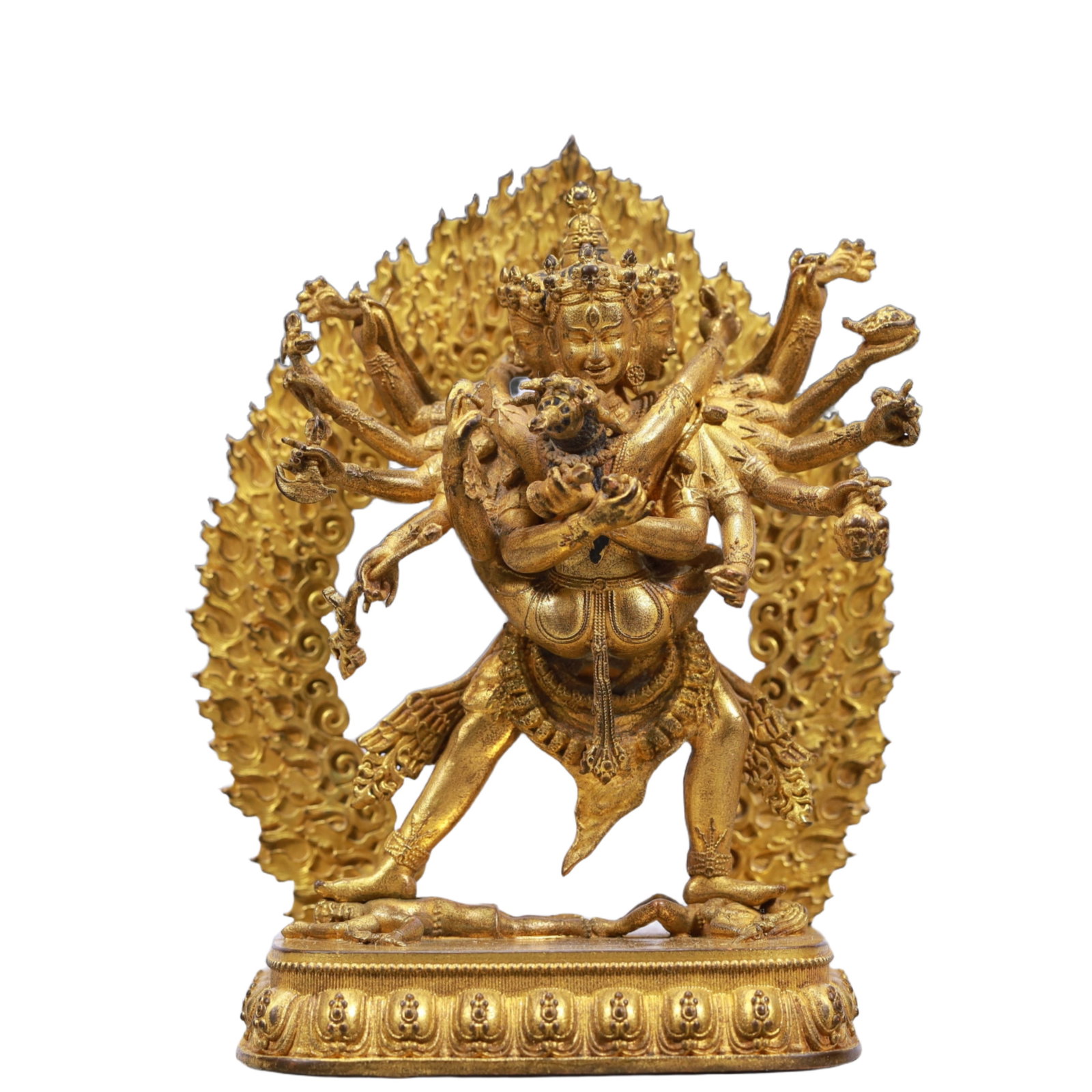 A Solemn Gilt Bronze Statue of Chakrasamvara: A Solemn Gilt Bronze Statue of Chakrasamvara,Ming Dynasty, China,Size:3.1inx2inx4.5in Weight:500g 铜鎏金胜乐金刚像,中国明代