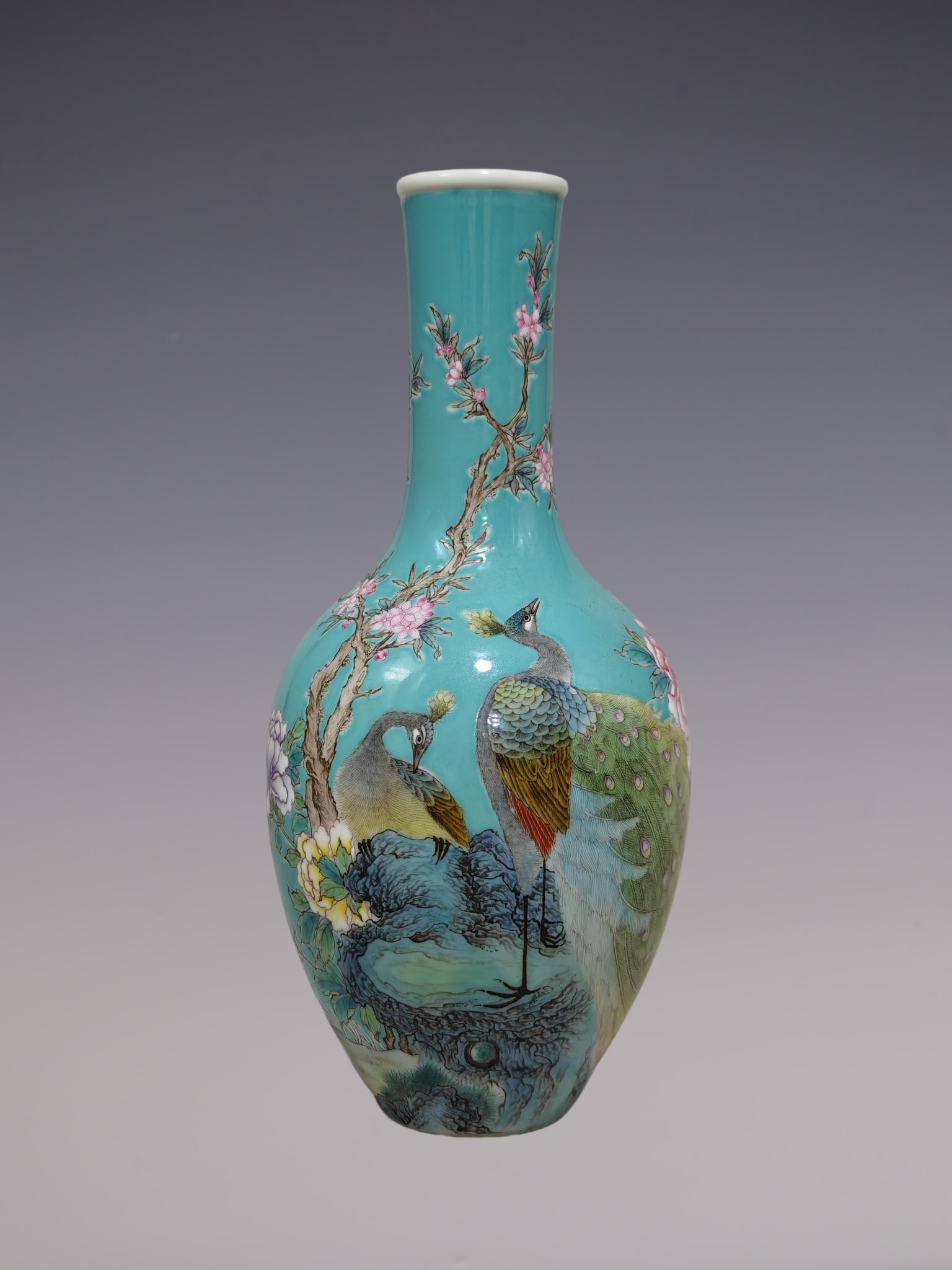 An Exquisite Famille-Rose Flower and Bird Pattern with poem Vase: An Exquisite Famille-Rose Flower and Bird Pattern with poem Vase Qing Dynasty, China Qianlong Four-character Mark