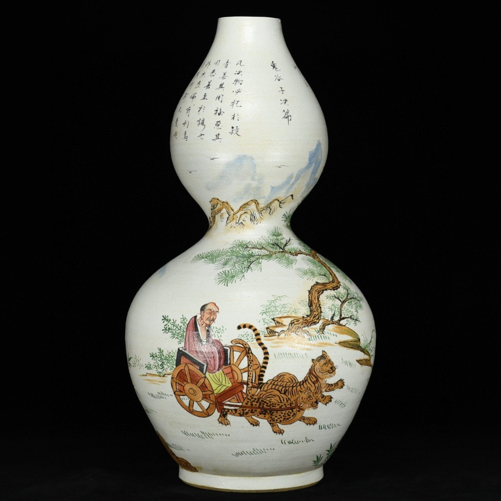 A Huge Wucai Character and Story Pattern Gourd Vase,With Poem: A Huge Wucai Character and Story Pattern Gourd Vase,With Poem,Yuan Dynasty,China,Size:18.9inx9.8in