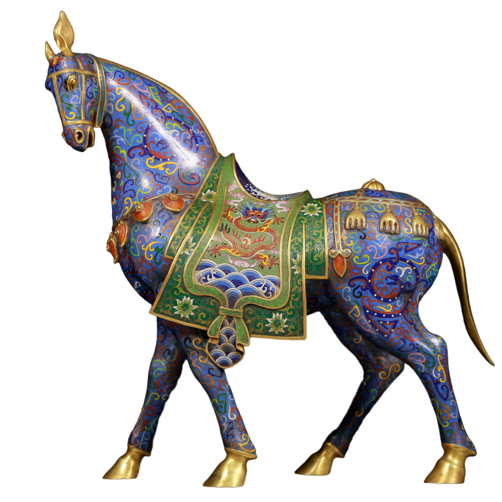 A Huge Cloisonne Horse Ornament: A Huge Cloisonne Horse Ornament,Qing Dynasty, China,Qianlong Four-character Mark,Size:18.1inx7.5inx20.9in,Weight:12.60kg 景泰蓝骏马摆件,清代,È