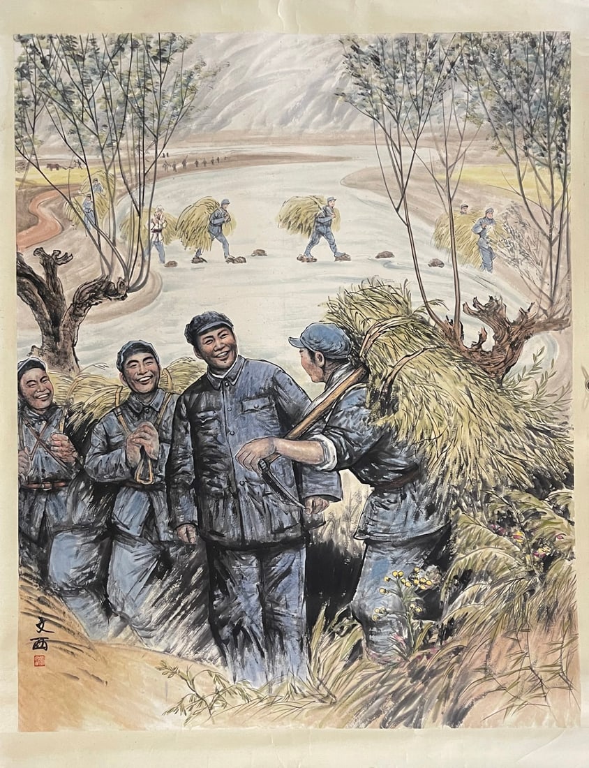 A Chinese Ink Painting of Landscape and Figure on Paper,Liu Wenxi: A Chinese Ink Painting of Landscape and Figure on Paper,Liu Wenxi,Size:57.1inx70.9in 一幅中国水墨山水人物画,刘文西