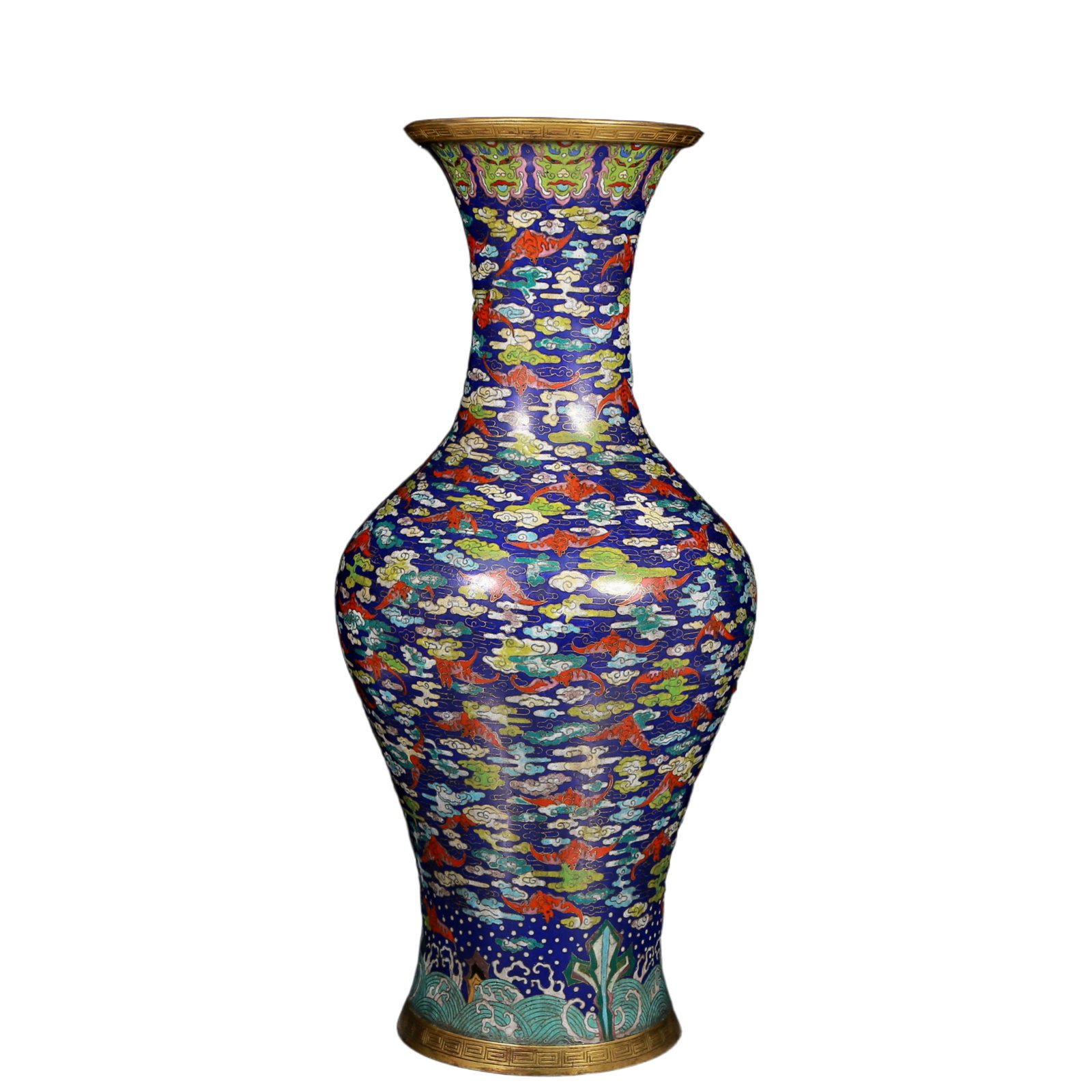 A Huge Cloisonne Auspicious Cloud and Bats Pattern Vase: A Huge Cloisonne Auspicious Cloud and Bats Pattern Vase,Qing Dynasty, China,Qianlong Six-character Mark,Size:9.4inx22.4in,Weight:11.20kg