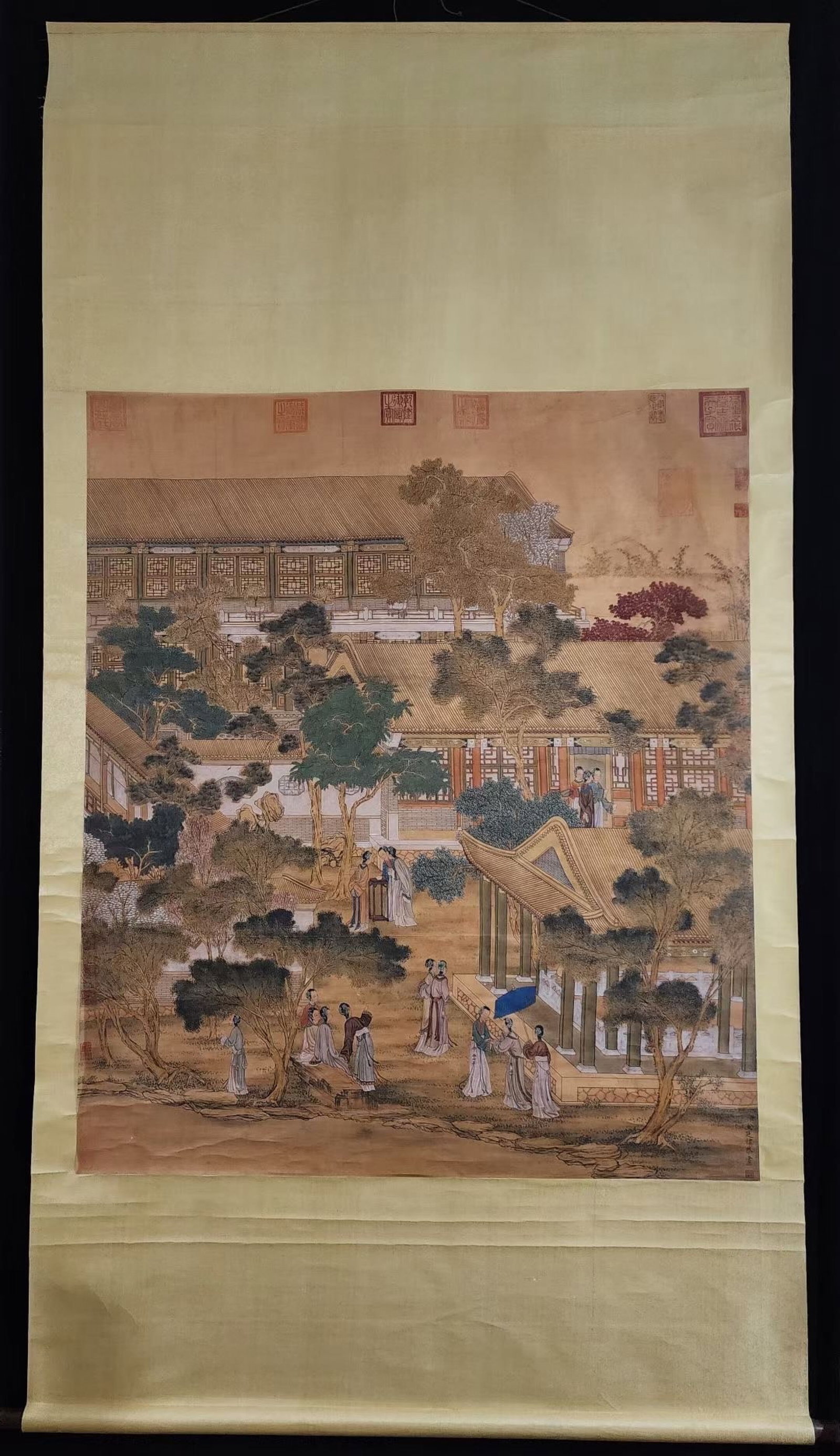 A Chinese Vertical Scroll Ink Painting of Landscape and Figure on Silk,Jin Yanbiao (1 of 9)