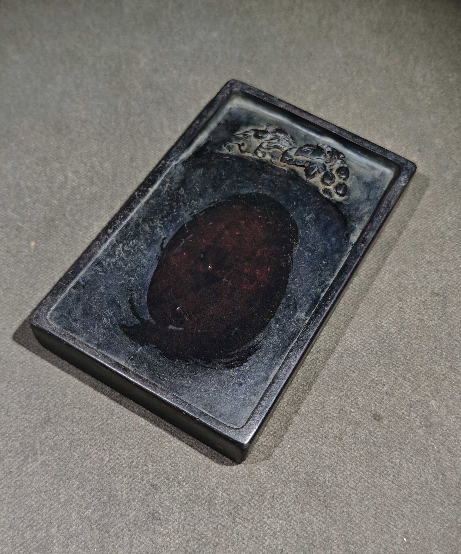 An Exquisite Grapes Pattern Inkstone,With Poem - 5