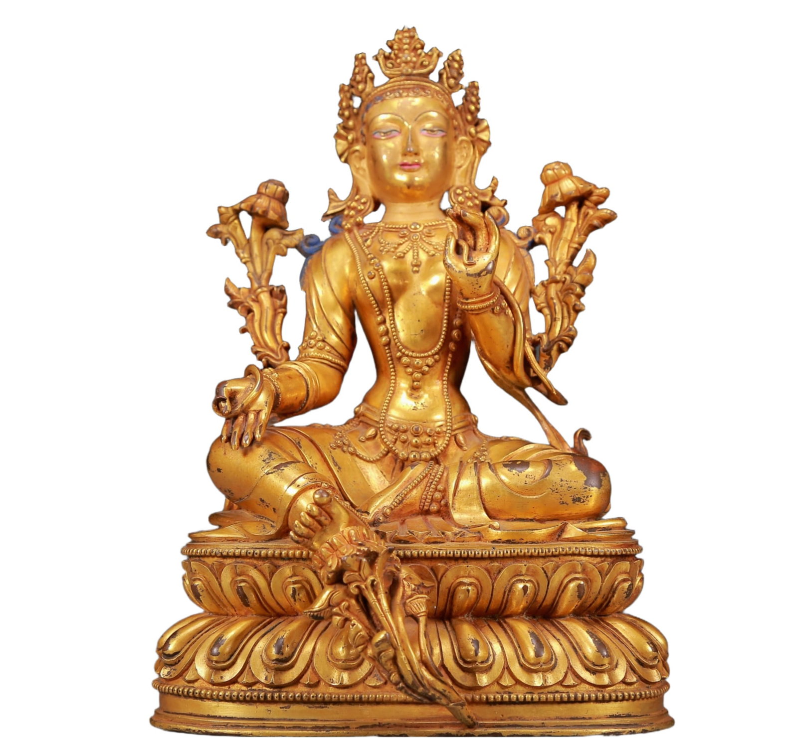 A Solemn Gilt Bronze Statue of Tara: A Solemn Gilt Bronze Statue of Tara,Ming Dynasty, China,Yongle Six-character Mark,Size:6.5inx5.9inx9.8in,Weight:3100g 铜鎏金度母像，明代，&#