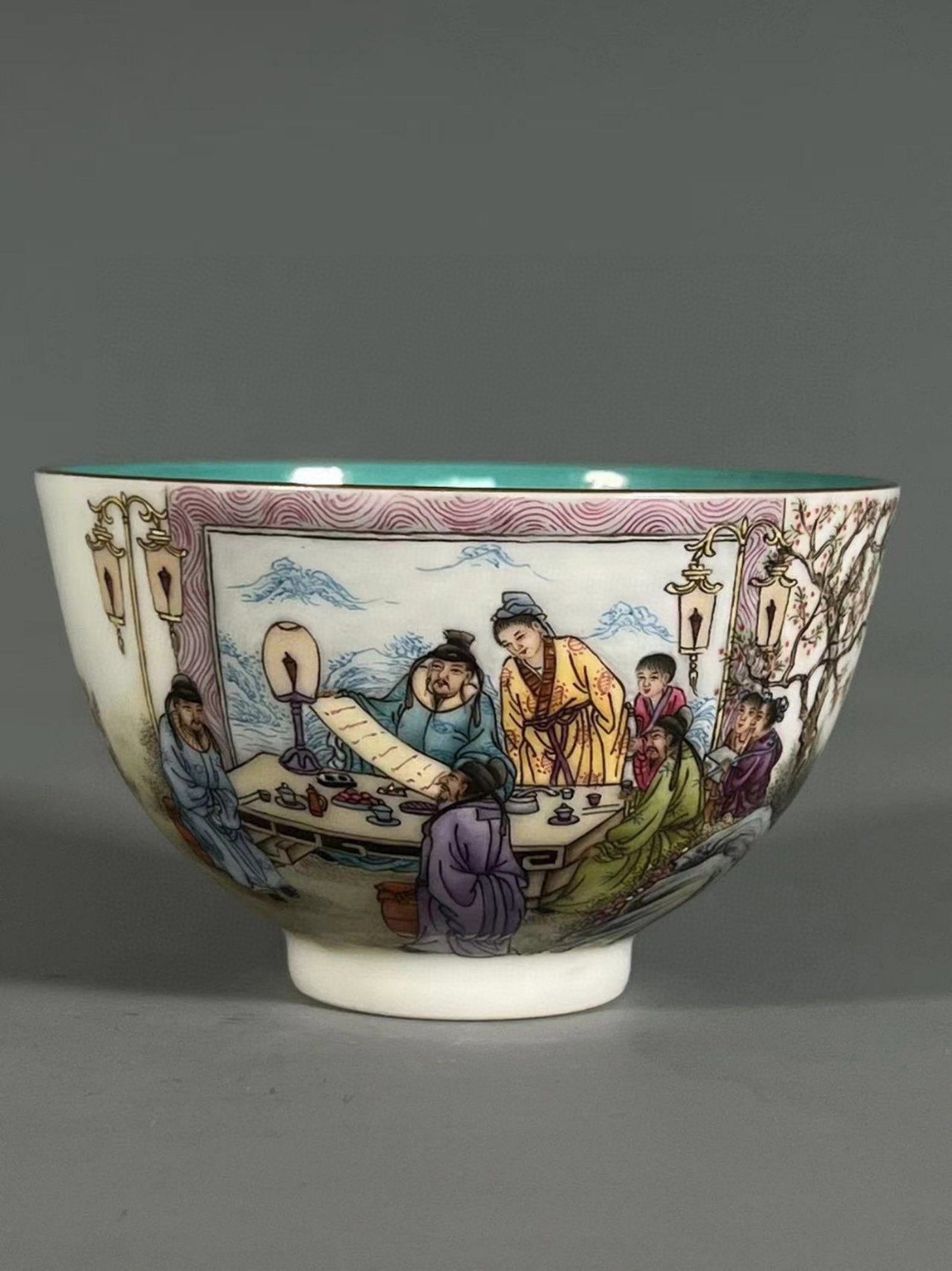 An Exquisite Famille-Rose Painted Gold Character and Story Pattern Bowl,With Poem: An Exquisite Famille-Rose Painted Gold Character and Story Pattern Bowl,With Poem,Qing Dynasty,China,Qianlong Four-character Mark,Size:2.2inx3.5inx1.4in 粉彩描金人物