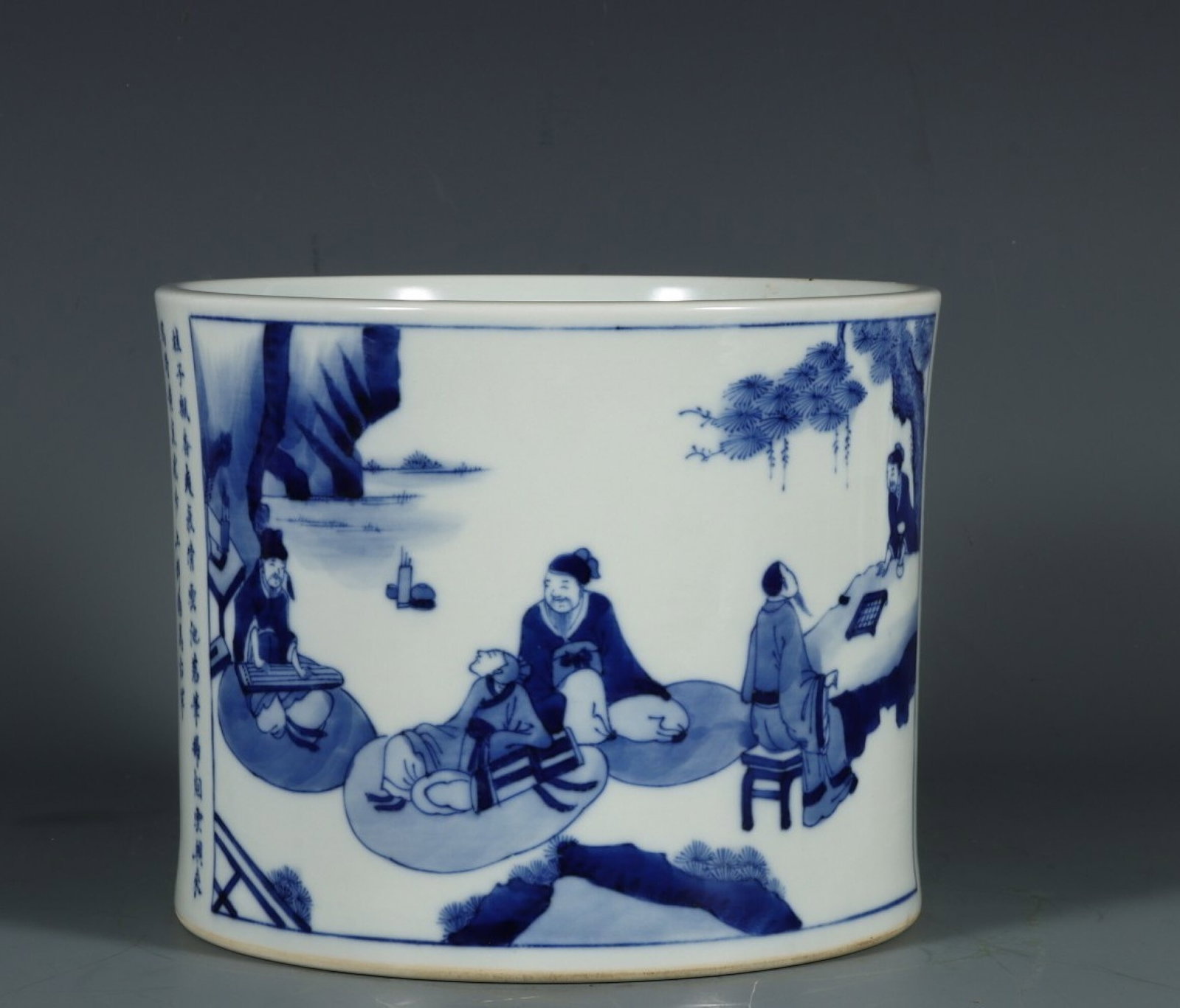 An Exquisite Blue and White Character and Story Pattern Vase,With Poem: An Exquisite Blue and White Character and Story Pattern Vase,With Poem,Qing Dynasty, China,Kangxi Six-character Mark,Size:5.9inx7.4in 青花人物故事纹瓶,&