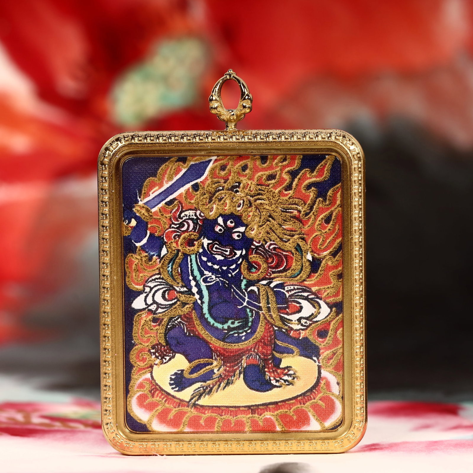 An Exquisite Painted Color Statue of Acala Tangka: An Exquisite Painted Color Statue of Acala Tangka,Size:2inx2.8in 彩绘不动明王像唐卡