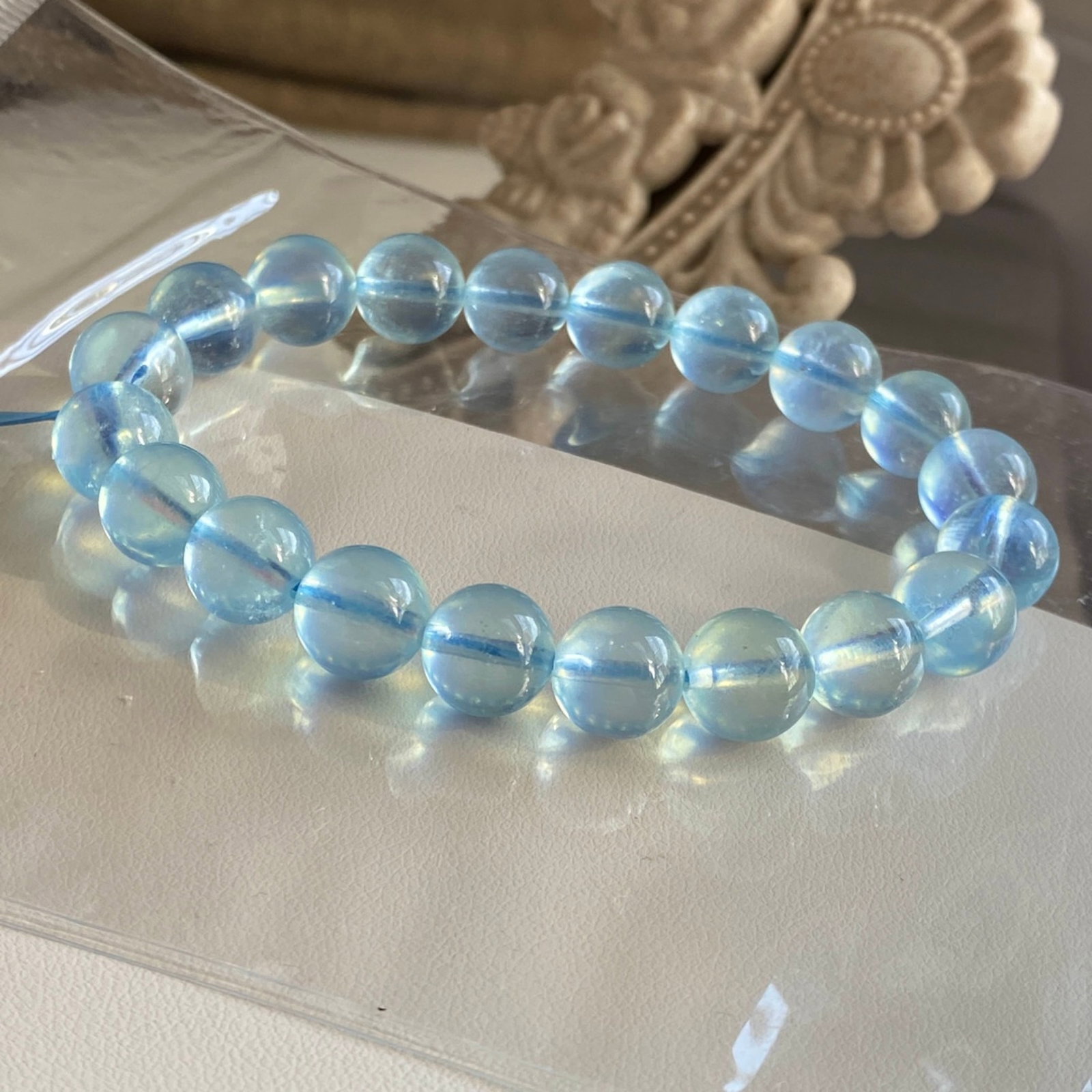 An Exquisite Aquamarine Bracelets: An Exquisite Aquamarine Bracelets,Size:9.5mm,Weight:25.1g 海蓝宝手链