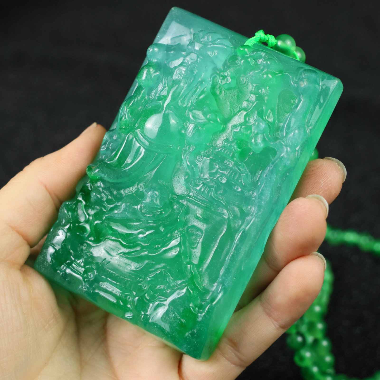 An Exquisite Jadeite Mammon Pattern Pendant - 9