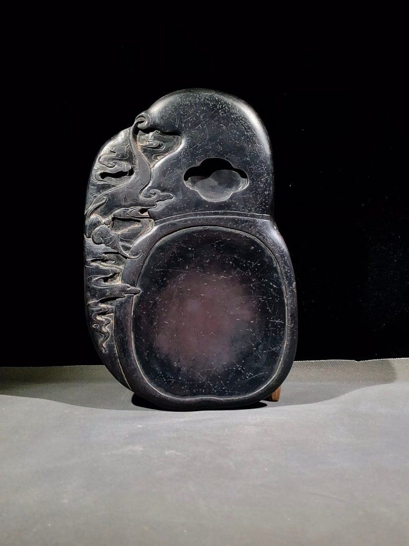 An Exquisite Auspicious Cloud and Bats Pattern Inkstone,With Poem (1 of 9)