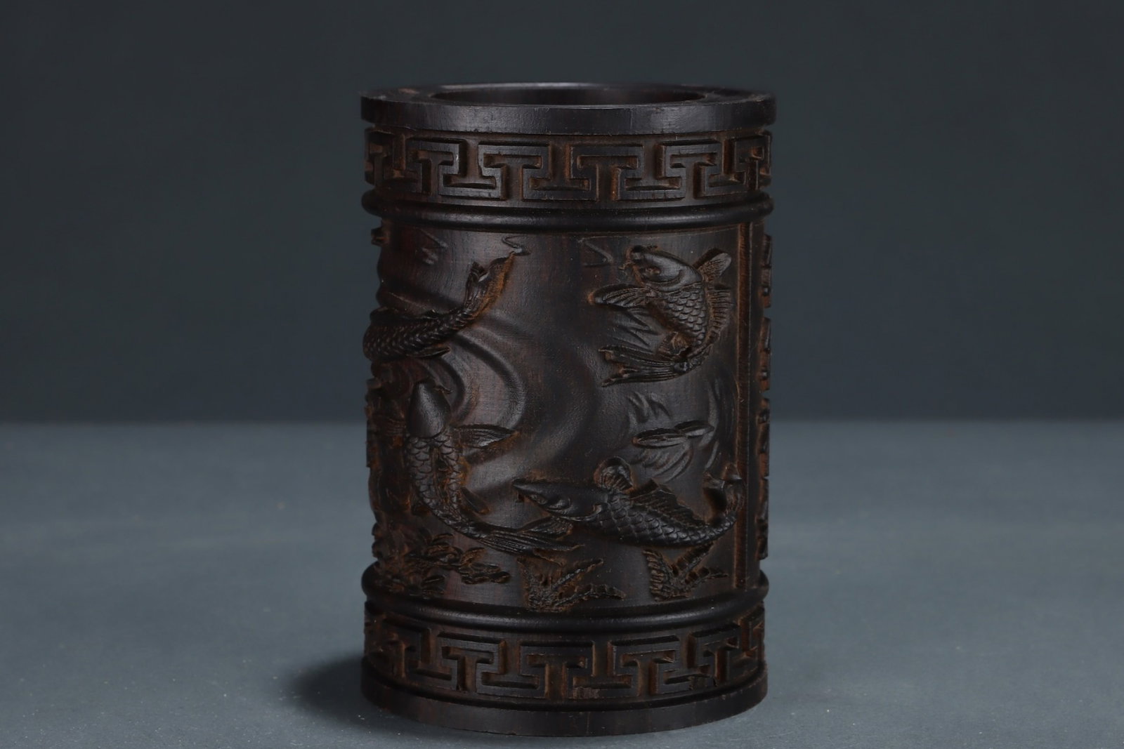 A Rare Eaglewood Fish Pattern Brush Pot - 4
