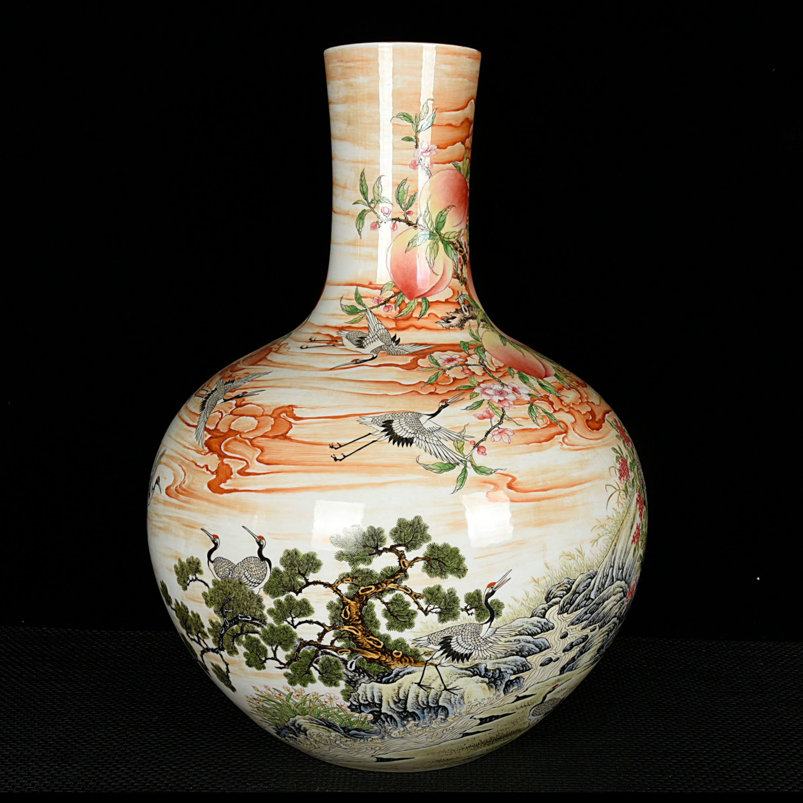 A Huge Enamel Pine and Crane Pattern Vase - 4
