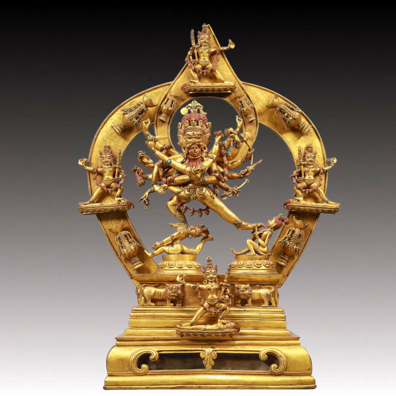 A Solemn Gilt Bronze Statue of Vajra, Inlaid Gems, With Inscription: A Solemn Gilt Bronze Statue of Vajra, Inlaid Gems, With Inscription, Ming Dynasty, China, Size:16.1inx5.1inx21.3in, Weight:12450g 铜鎏金金刚像,嵌宝ĳ