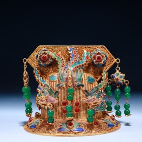 An Exquisite Filigree and Gilding Flower and Phoenix Pattern Hat,Inlaid Gems