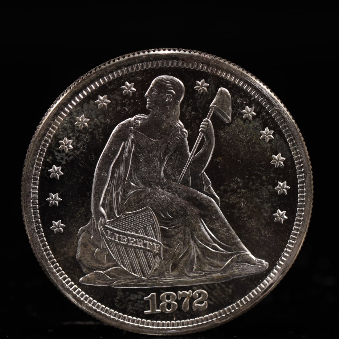 USA One Dollar 1872 Coin: American coin. IN GOD WE TRUST / LIBERTY / 1872 / UNITED STATES OF AMERICA / ONE DOL. Mint Mark: CC.Weight:26.9g.