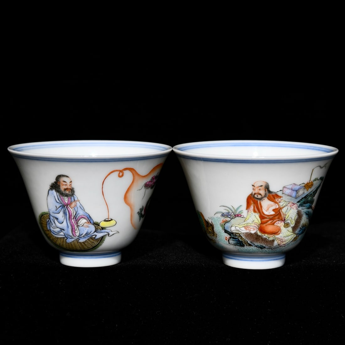 A Pair of Exquisite Famille-Rose Figure Pattern Cups: A Pair of Exquisite Famille-Rose Figure Pattern Cups,Qing Dynasty,China,Yongzheng Six-character Mark,Size:1.8inx2.5in