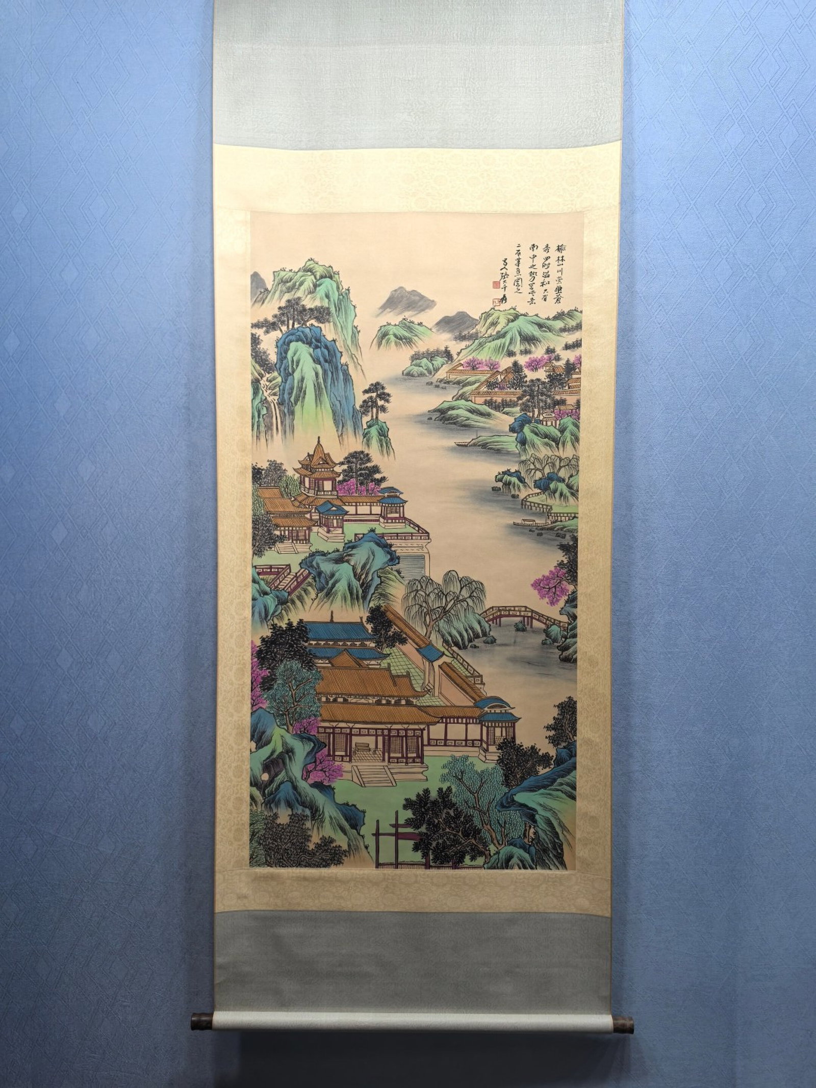 A Chinese Vertical Scroll Ink Painting of Landscape on Paper: A Chinese Vertical Scroll Ink Painting of Landscape on Paper,Zhang Daqian,Size:26.9inx53.4in 一幅中国水墨山水画立轴,张大&#
