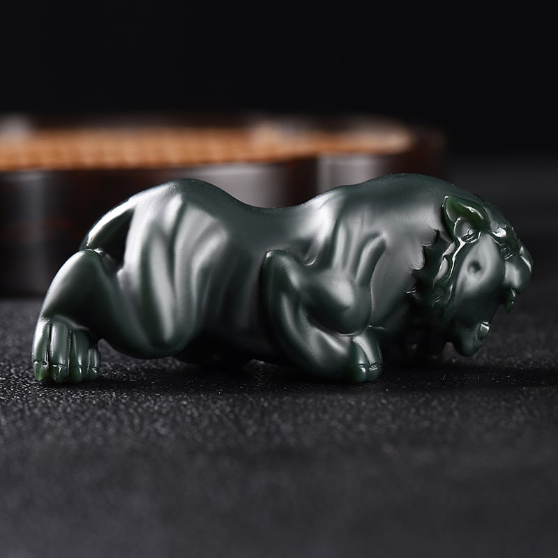 An Exquisite Cyan jade Tiger Ornament: An Exquisite Cyan jade Tiger Ornament,Size:3inx1.3inx1.2in 青玉虎摆件