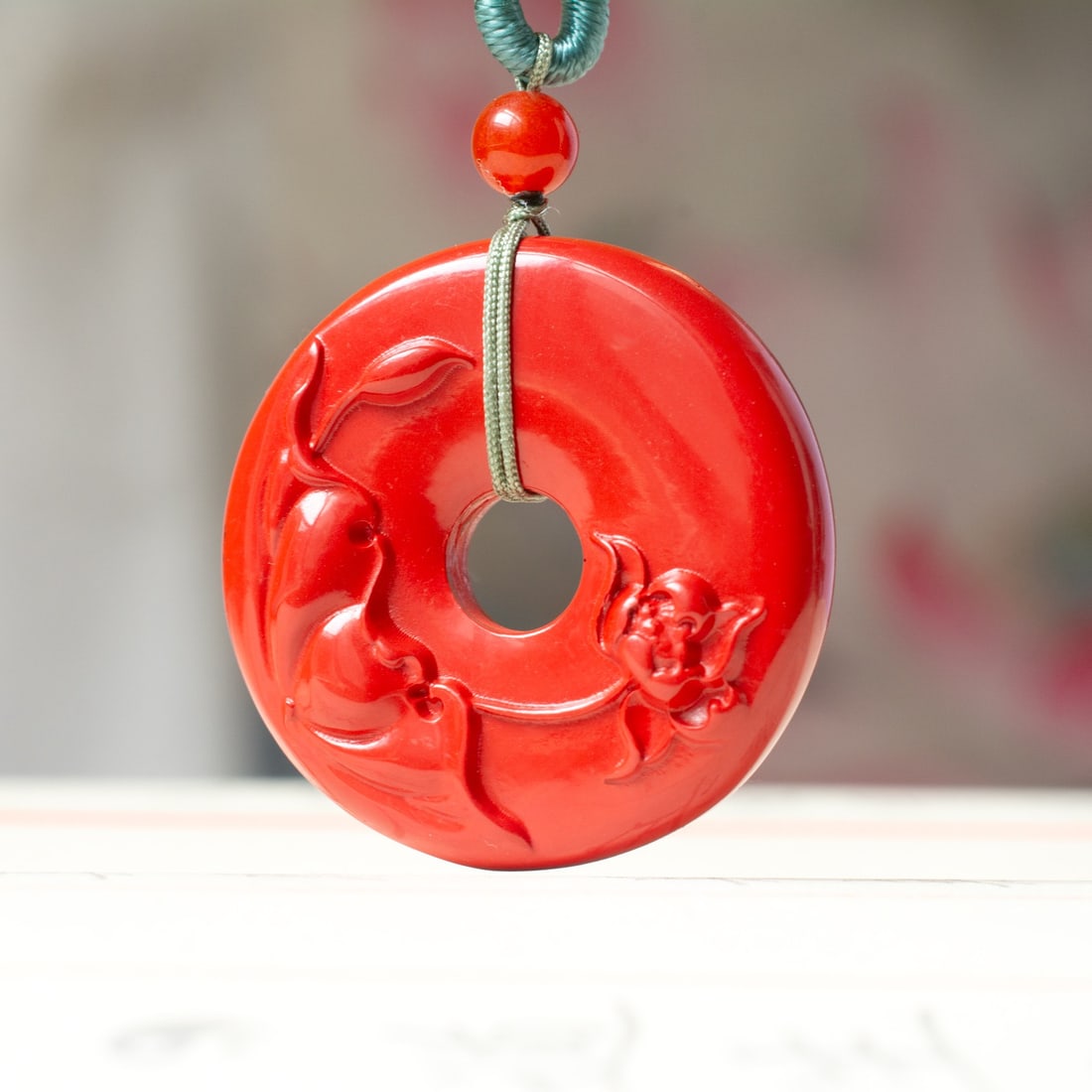 An Exquisite Cinnabar Lotus Pattern Pendant - 2