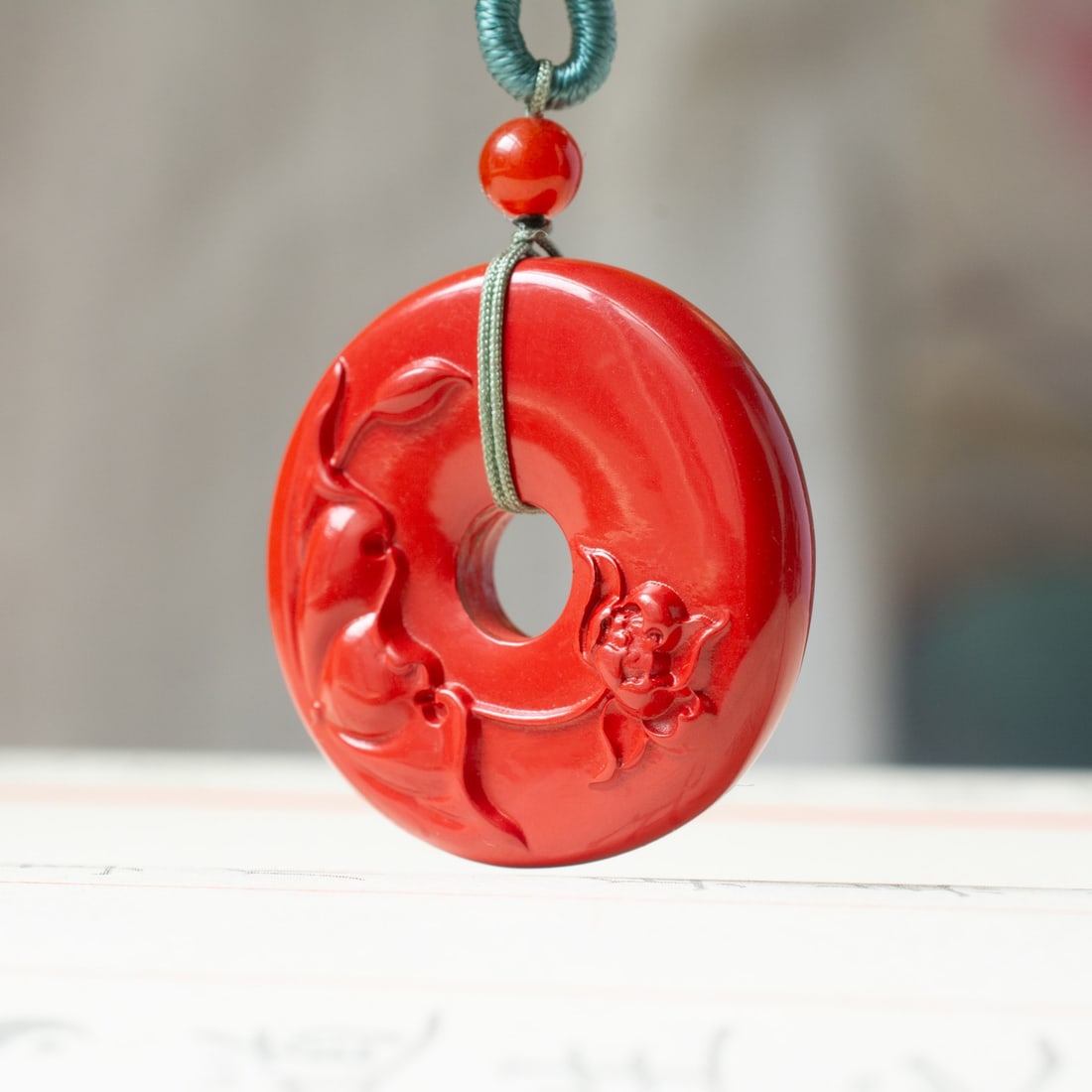 An Exquisite Cinnabar Lotus Pattern Pendant - 4