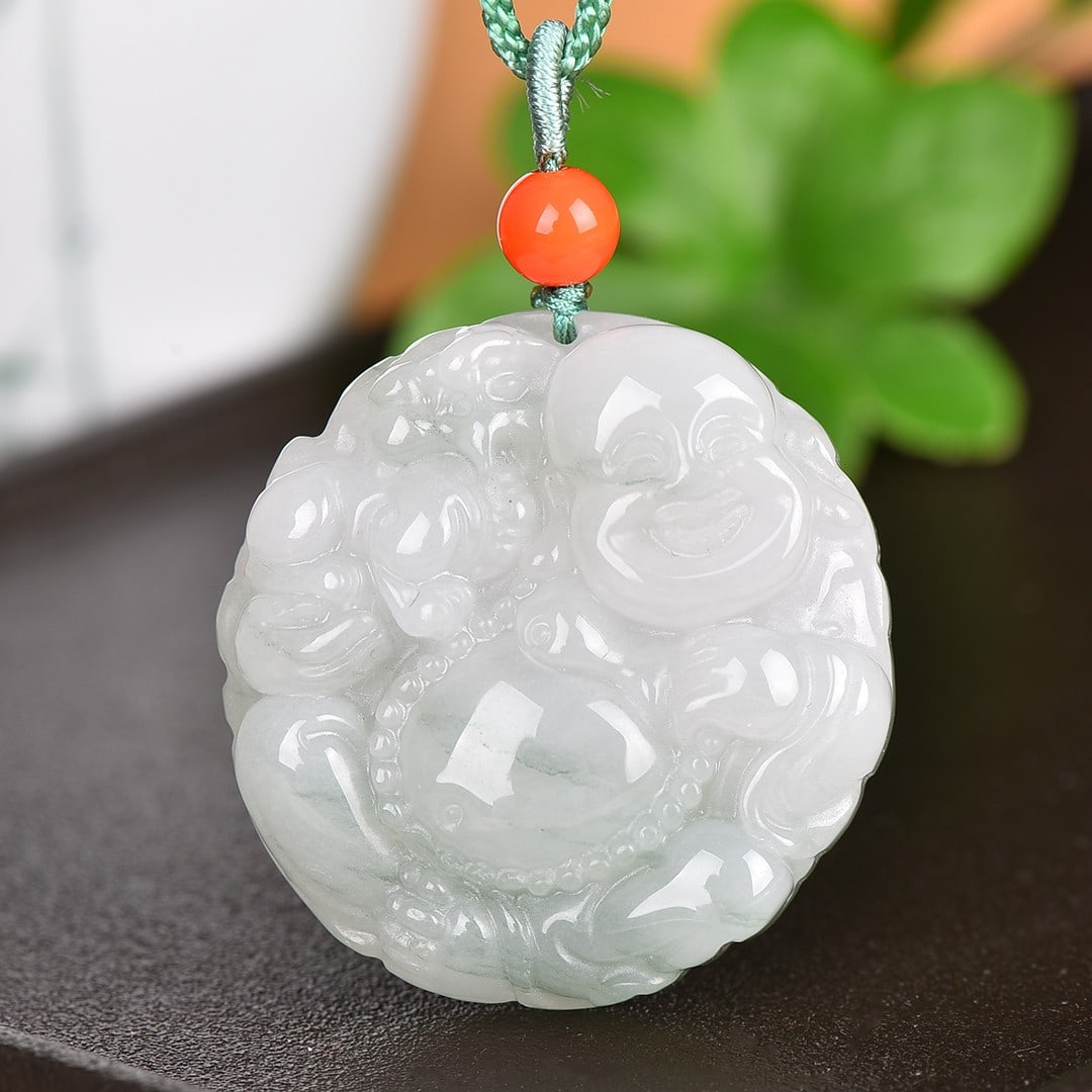 An Exquisite Jadeite Statue of Maitreya Buddha Pendant: An Exquisite Jadeite Statue of Maitreya Buddha Pendant,Size:1.8inx1.8in 翡翠弥勒佛挂件