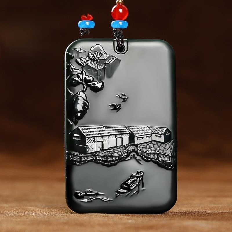An Exquisite Cyan jade Landscape Pattern Pendant - 3