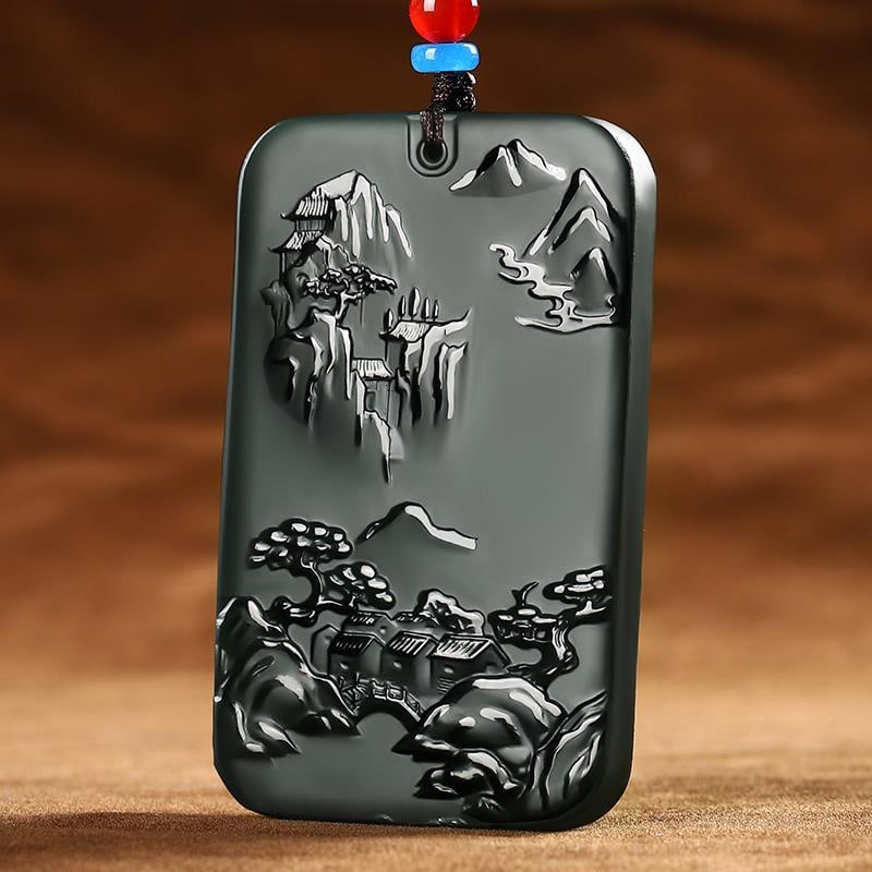 An Exquisite Cyan jade Landscape Pattern Pendant - 4
