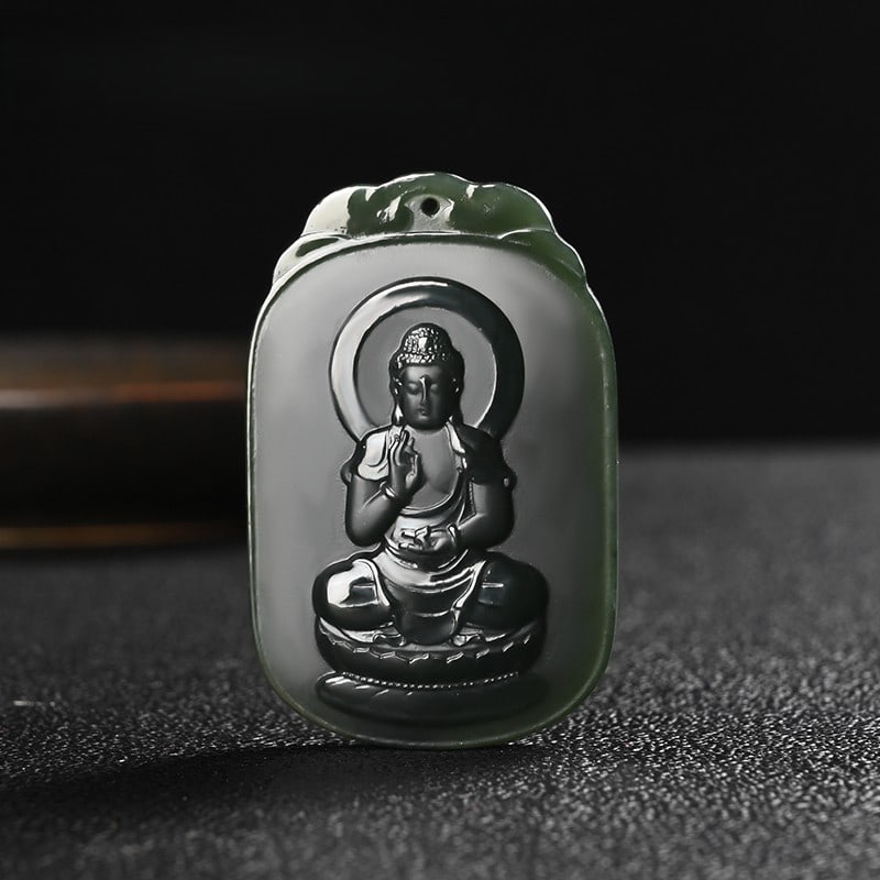 An Exquisite Cyan jade Statue of Amitayus Pendant (1 of 3)