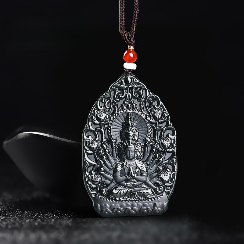 An Exquisite Cyan jade Statue of Thousand-Hand Avalokitesvara Pendant: An Exquisite Cyan jade Statue of Thousand-Hand Avalokitesvara Pendant,Size:1.7inx2.5inx0.3in 青玉千手观音像挂件