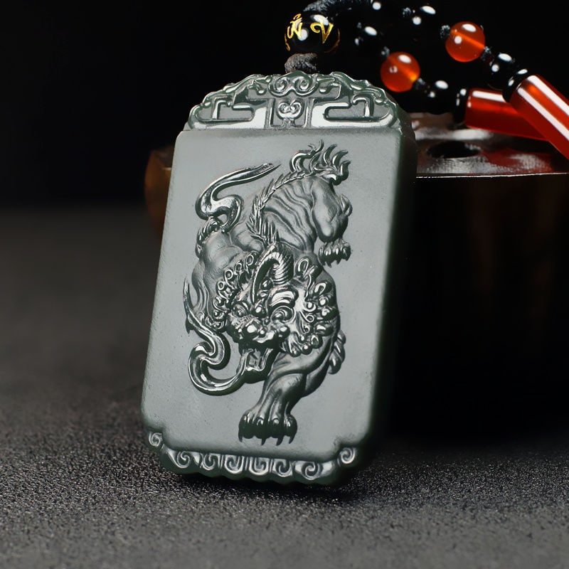 An Exquisite Cyan jade Wealth-Attracting Creature Pattern Pendant: An Exquisite Cyan jade Wealth-Attracting Creature Pattern Pendant 青玉貔貅纹挂件