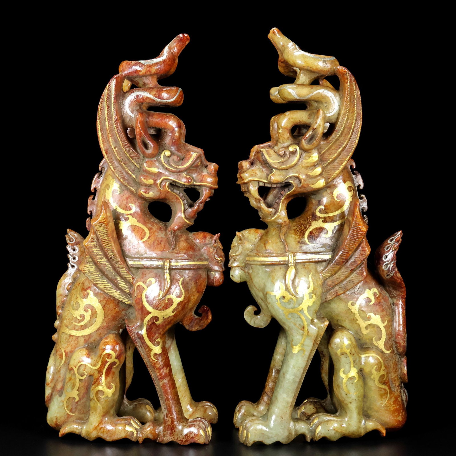 A Pair of Exquisite White Jade Kylin Ornament: A Pair of Exquisite White Jade Kylin Ornament Qing Dynasty, China Size:11.4inx5.5inx3.5in Total Weight:4807g白玉麒麟一对 中国清代