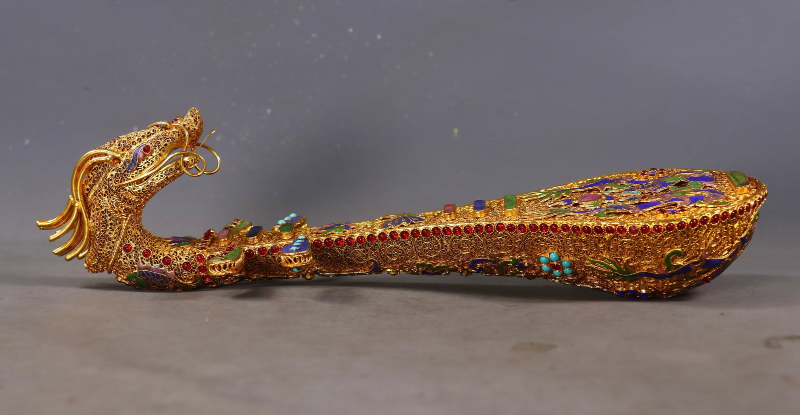 An Exquisite Gilt Bronze Inlaid Gems Dragon Pattern Musical instrument (1 of 9)