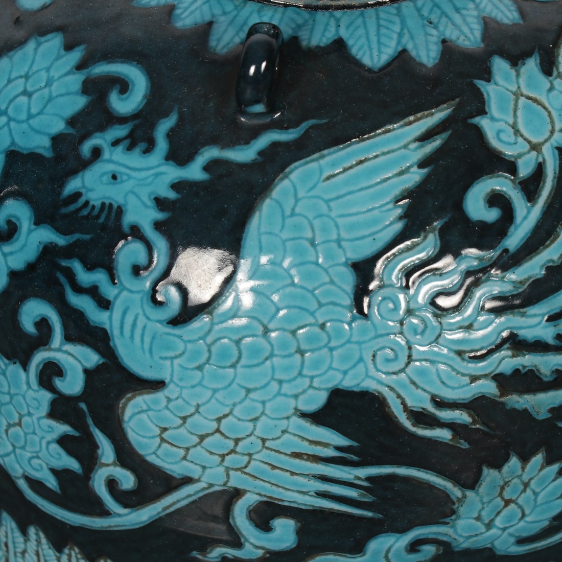 An Exquisite Blue Glazed Phoenix Pattern Lotus Pattern Teapot - 4
