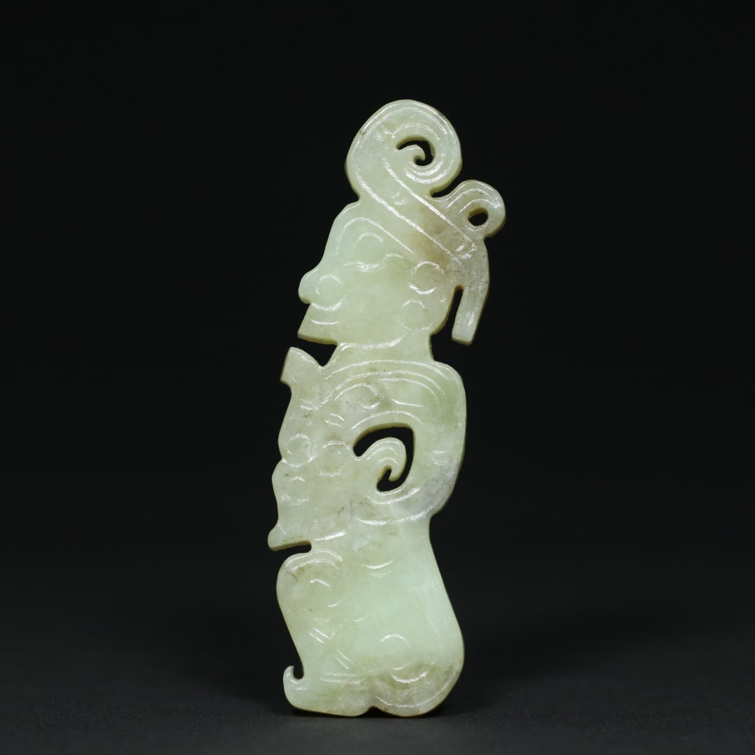 An Exquisite White Jade Figure Pendant: An Exquisite White Jade Figure Pendant W.Zhou , China Size:3.3inx1.1inx0.2in Weight:31.3g白玉玉人龙形佩挂件 西周时期