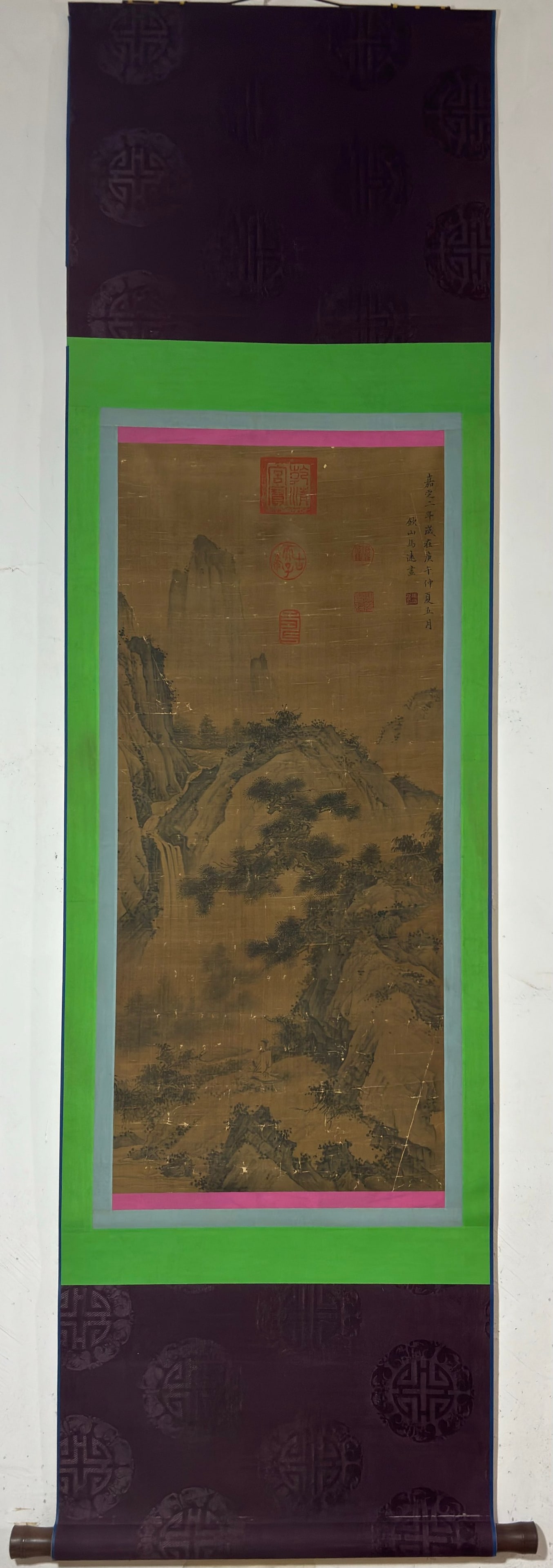A Chinese Vertical Scroll Ink Painting of Landscape on Silk (1 of 9)