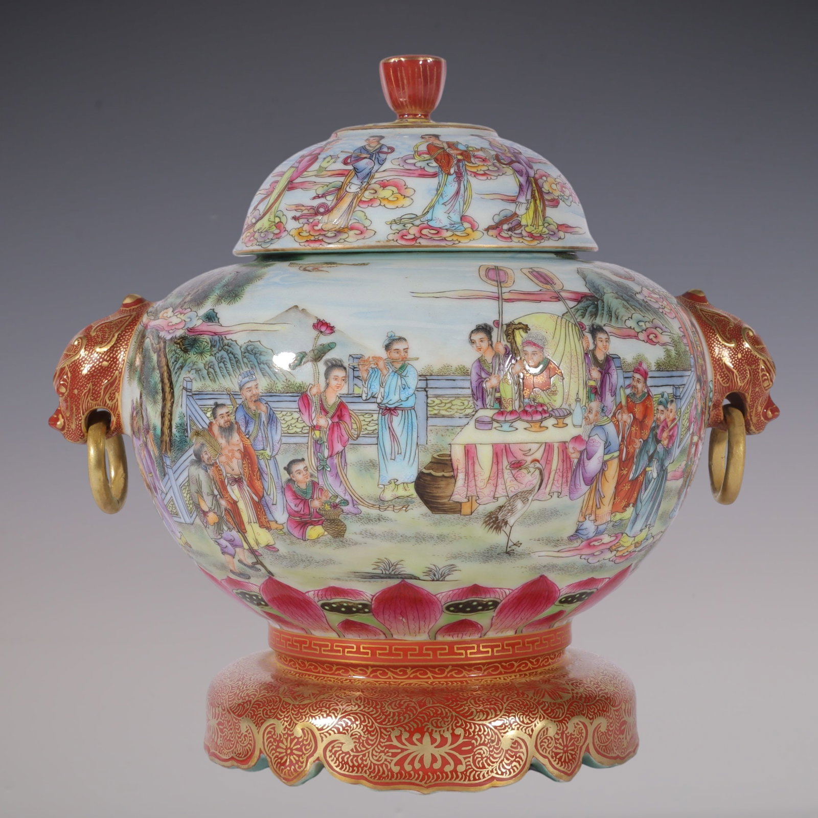 An Exquisite Enamel Character and Story Pattern Double-Ears Censer: An Exquisite Enamel Character and Story Pattern Double-Ears Censer Qing Dynasty, China Qianlong Six-character Mark