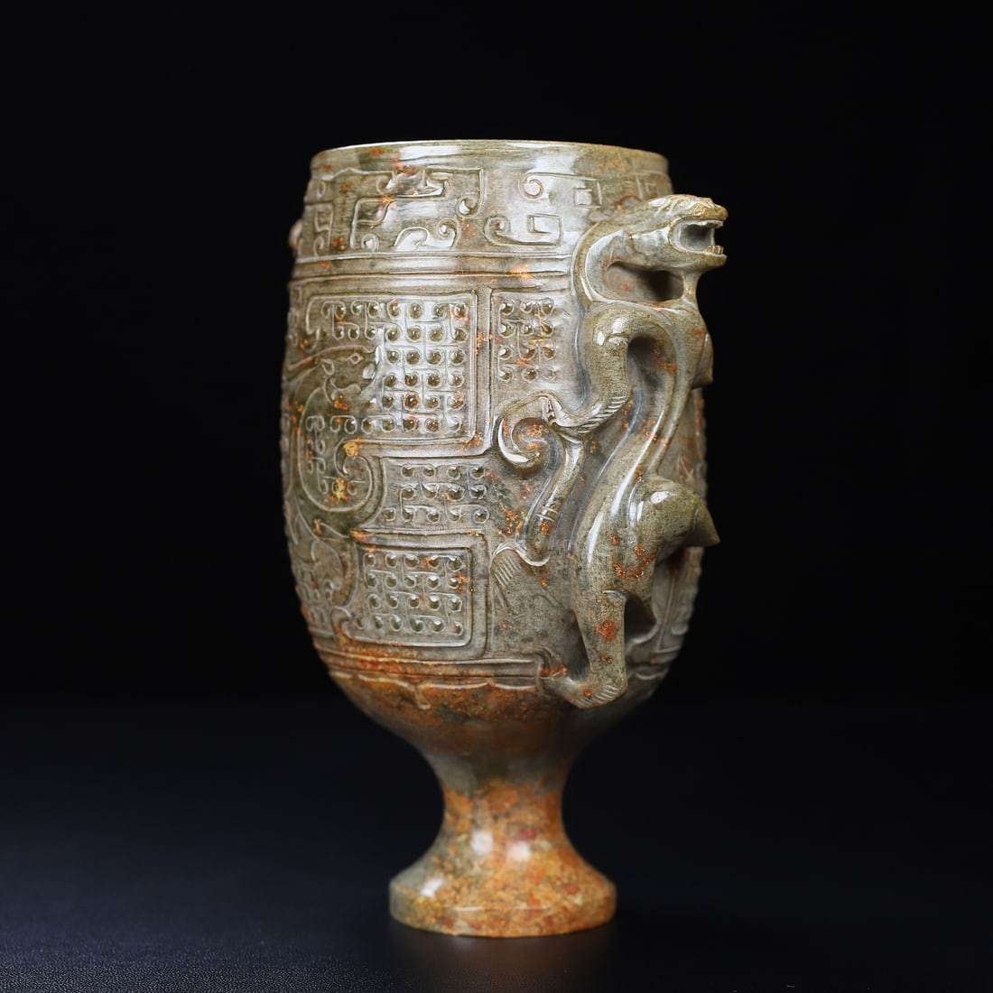 An Exquisite White Jade Chi-Dragon Pattern Cup - 3
