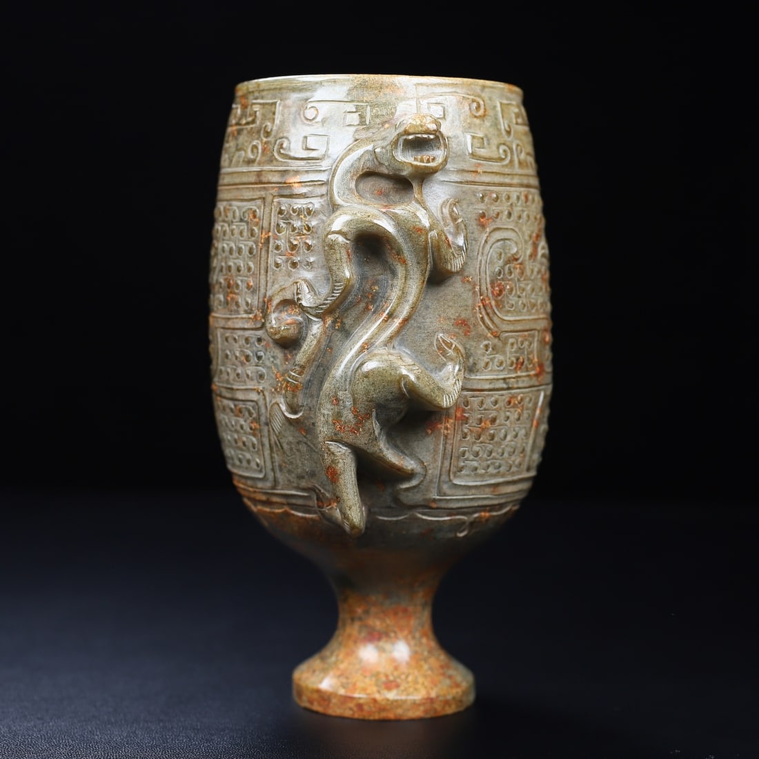 An Exquisite White Jade Chi-Dragon Pattern Cup - 4